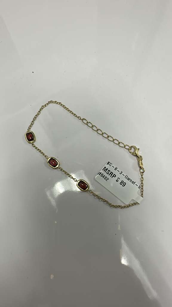 Color Candy Collection Bracelet with 3 pcs 6X4 CU Garnet set on 2.4 gr SS/14k YG 