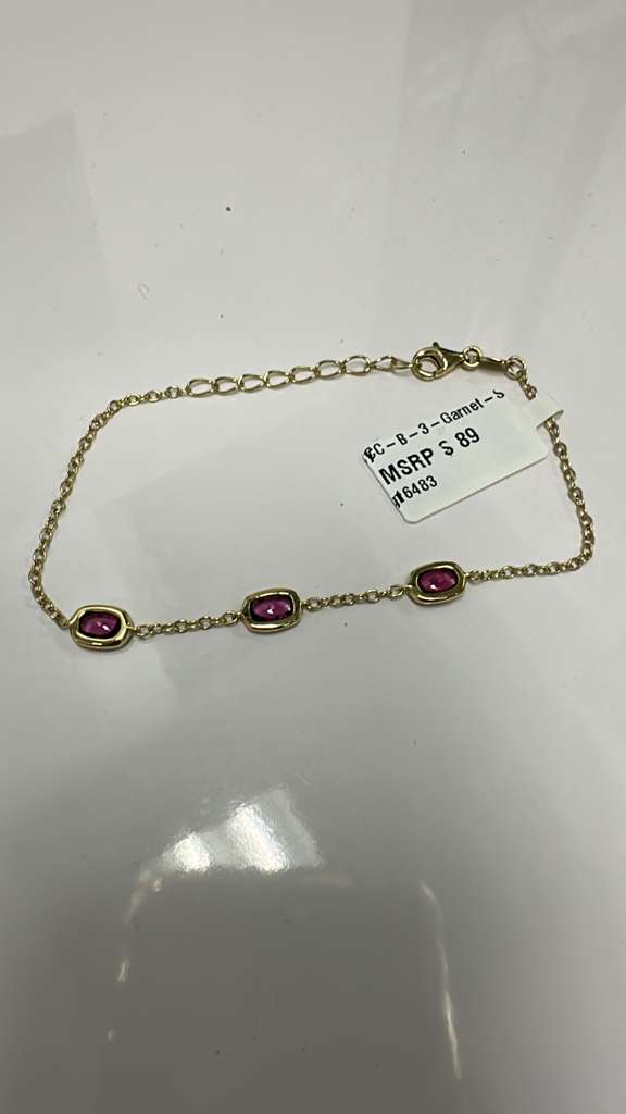 Color Candy Collection Bracelet with 3 pcs 6X4 CU Garnet set on 2.4 gr SS/14k YG 