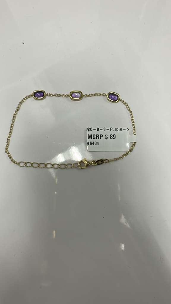 Color Candy Collection Bracelet with 3 pcs 6X4 CU Amethyst set on 2.4 gr SS/14k YG 