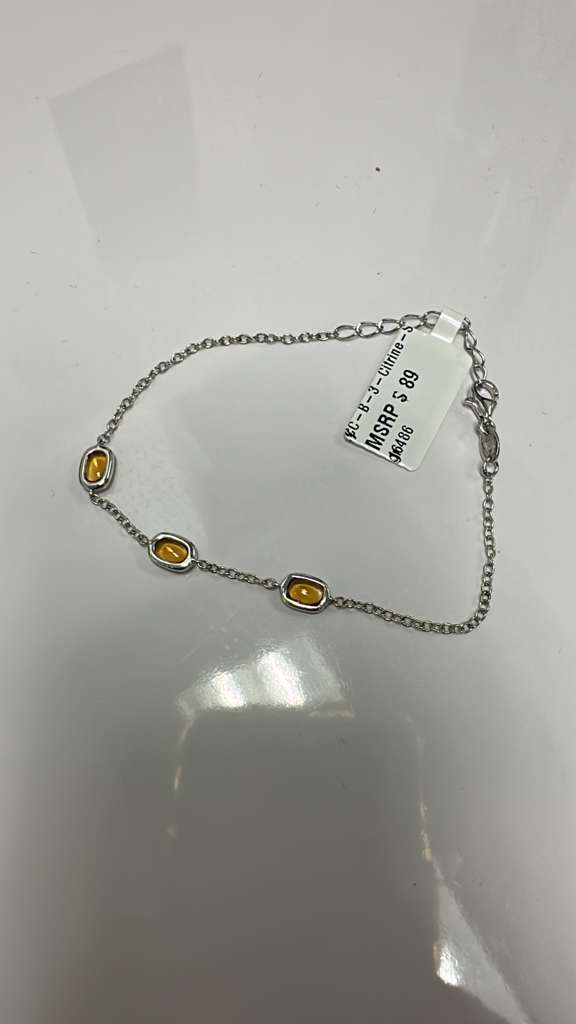 Color Candy Collection Bracelet with 3 pcs 6X4 CU Citrine set on 2.4 gr SS/14k WG 
