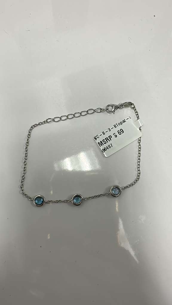 Color Candy Collection Bracelet with 3 pcs 4.5MM RD Blue Topaz set on 1.9 gr SS/14k WG 