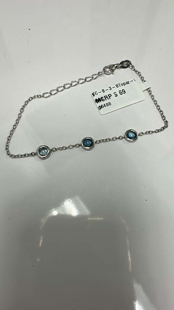Color Candy Collection Bracelet with 3 pcs 4.5MM RD Swiss Blue Topaz set on 1.9 gr SS/14k WG 