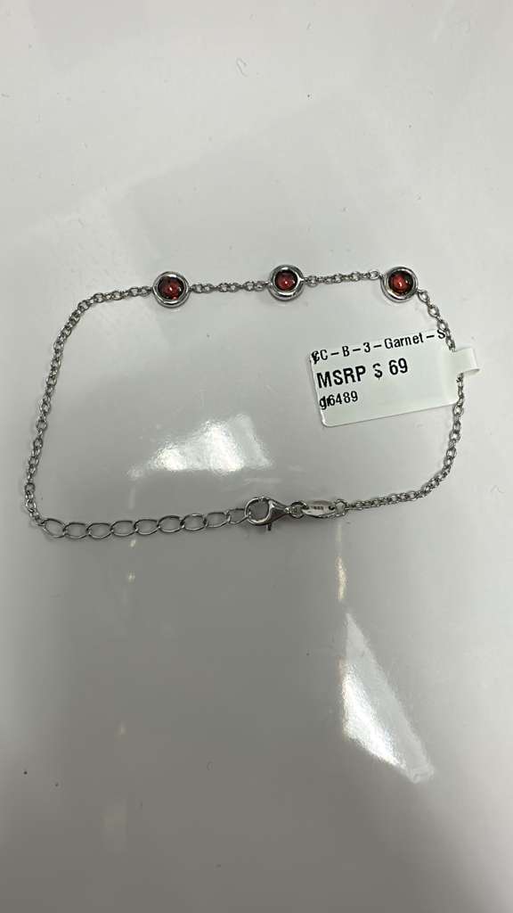 Color Candy Collection Bracelet with 3 pcs 4.5MM RD Garnet set on 1.9 gr SS/14k WG 