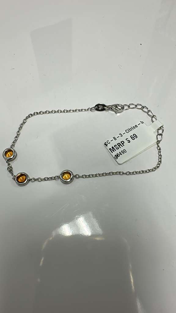 Color Candy Collection Bracelet with 3 pcs 4.5MM RD Citrine set on 1.9 gr SS/14k WG 