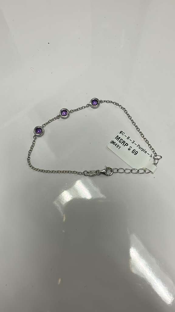 Color Candy Collection Bracelet with 3 pcs 4.5MM RD Amethyst set on 1.9 gr SS/14k WG 