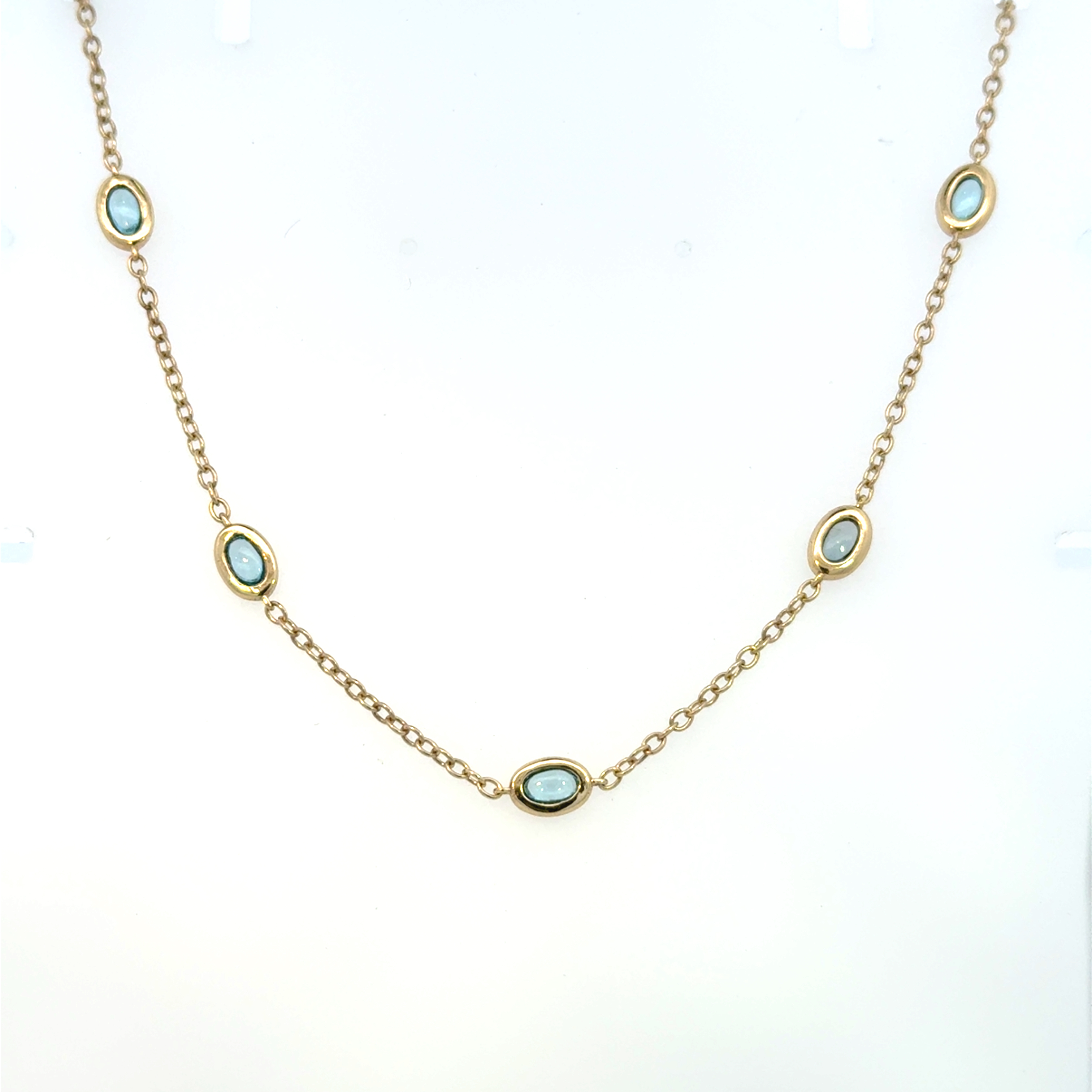 Color Candy Collection Necklace with 5 pcs 5X3 OV Blue Topaz set on 3.95 gr SS/14k YG 