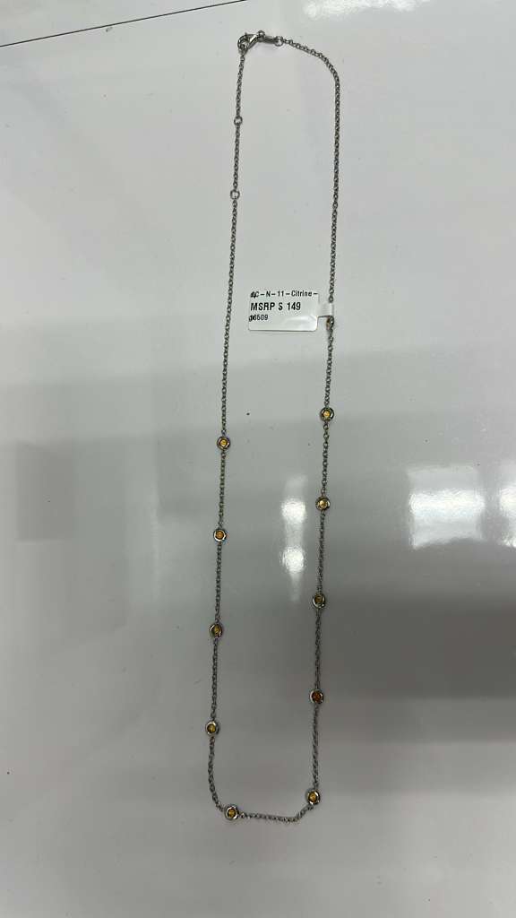Color Candy Collection Necklace with 11 pcs 3MM RD Citrine set on 5.35 gr SS/14k WG 