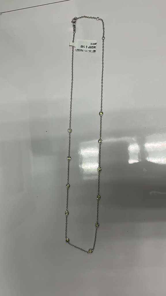 Color Candy Collection Necklace with 11 pcs 3MM RD Peridot set on 5.35 gr SS/14k WG 