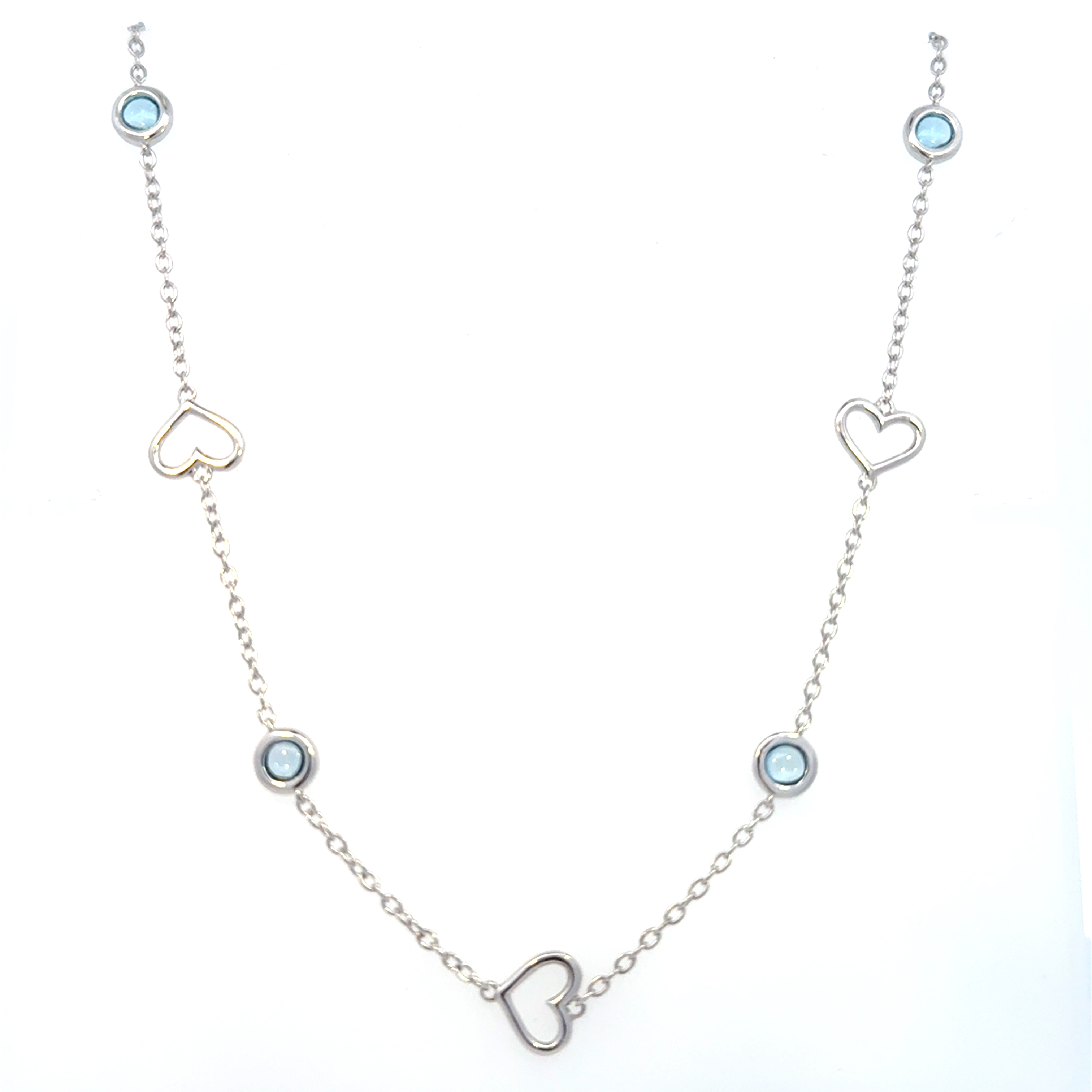 Color Candy Collection Necklace with 4 pcs 4.5MM RD Swiss Blue Topaz set on 6.8 gr SS/14k WG 