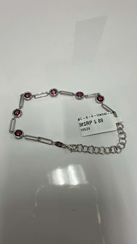 Color Candy Collection Bracelet with 6 pcs 5MM RD Garnet set on  gr SS/14k WG 