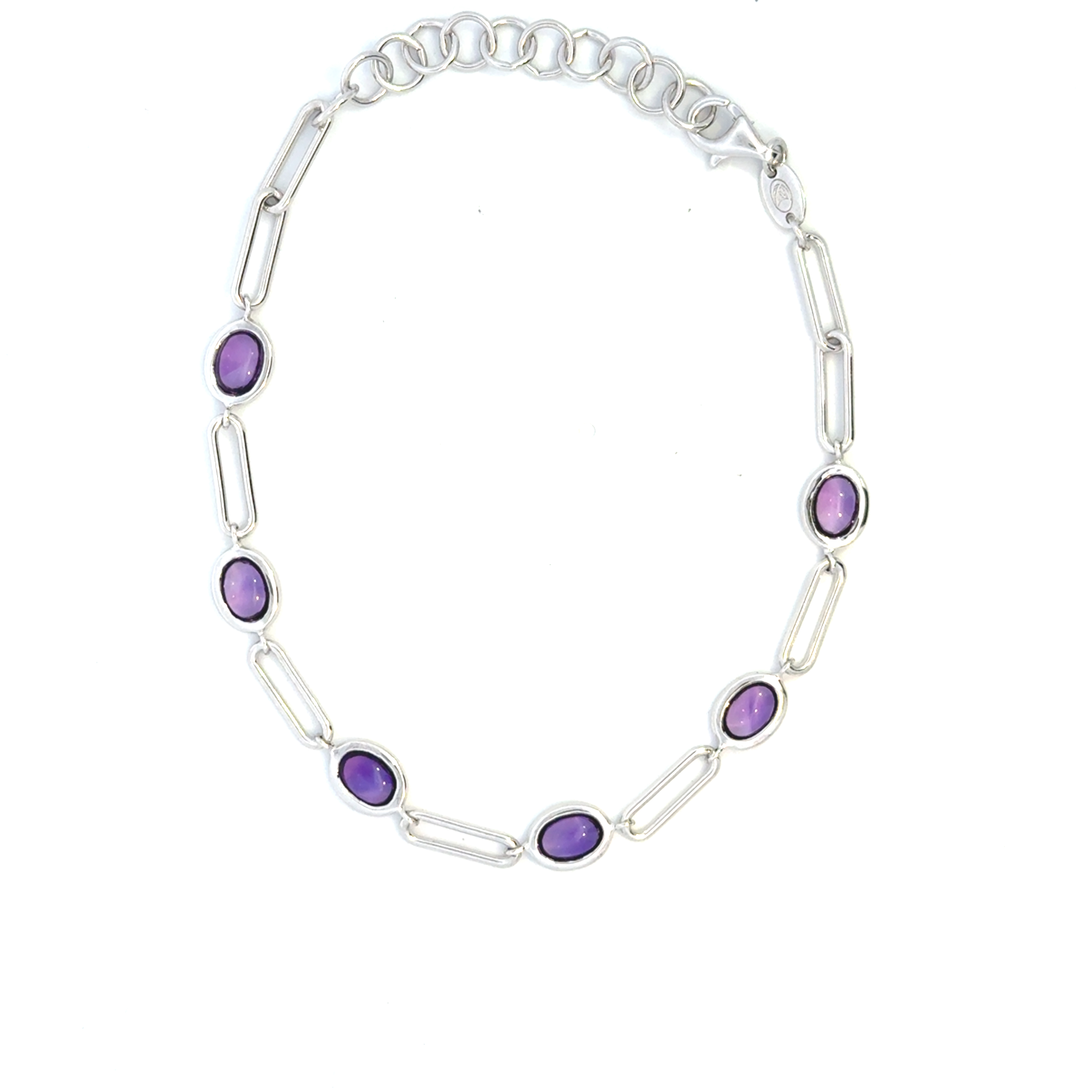 Color Candy Collection Bracelet with 6 pcs 6X4 OV Amethyst set on  gr SS/14k WG 