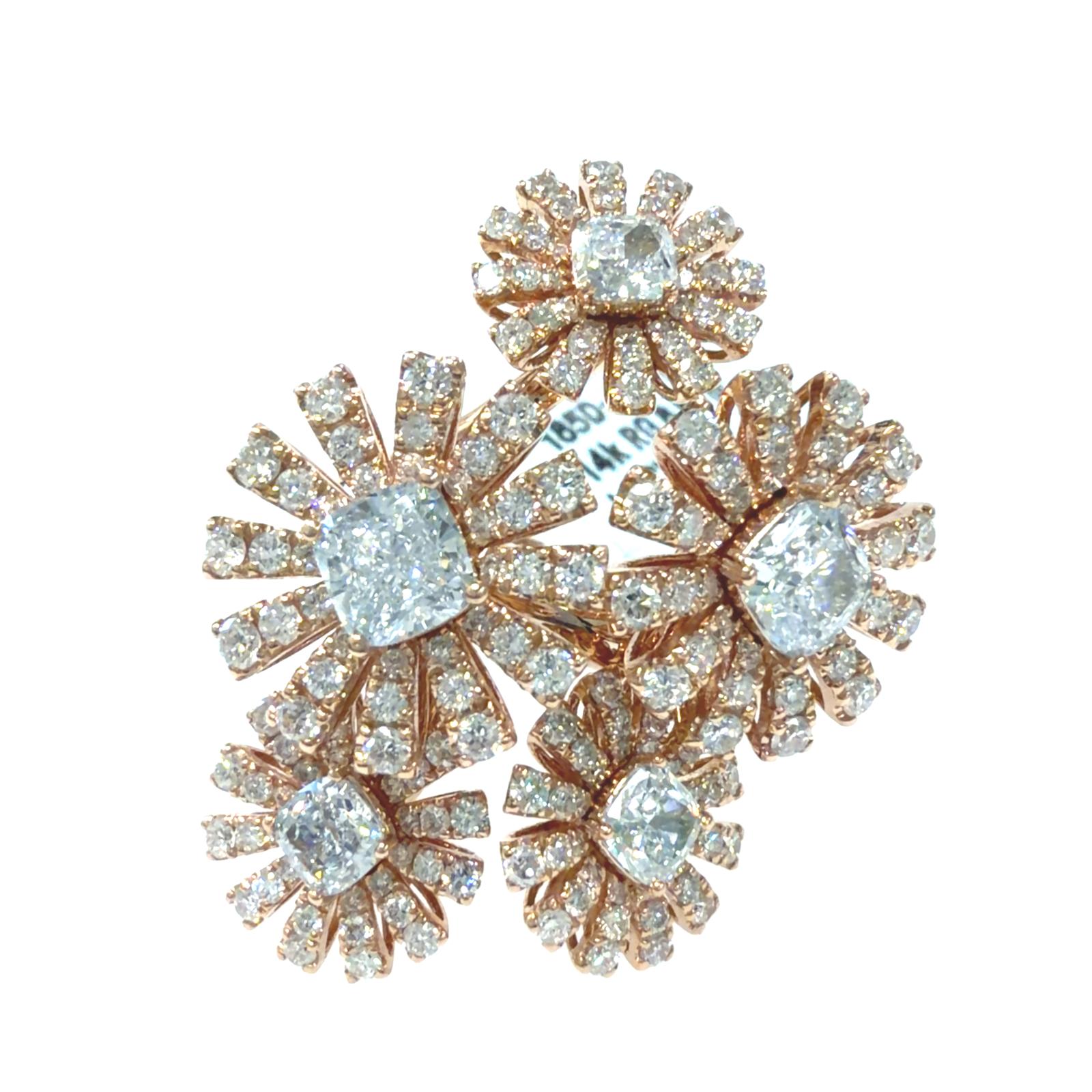 Lab Grown Collection rotating Flowers Rings with 185 pcs 3.21 ctw set on 8.6474 gr 14k RG 9.29 GW