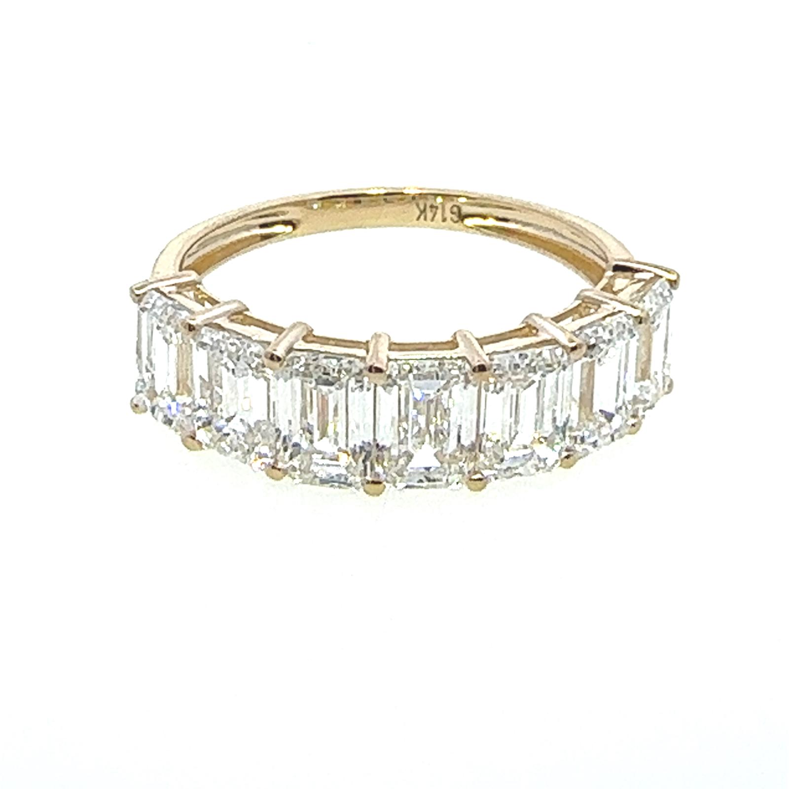 Lab Grown Fancy Band Rings with 7 pcs EM 2.07 ctw set on 2.87 gr 14k YG 3.28 GW