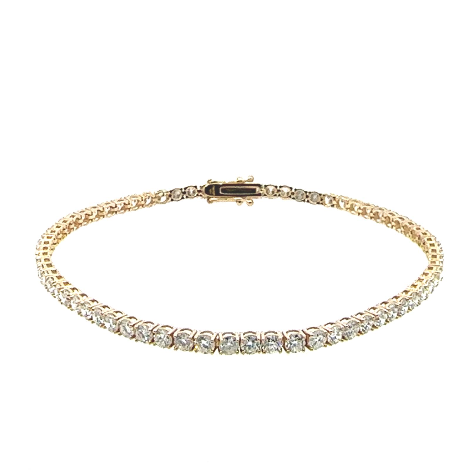 14KY NATURAL DIAMOND TENNI BRACELET 75RD-3.00CTW 14KY-3.21GR