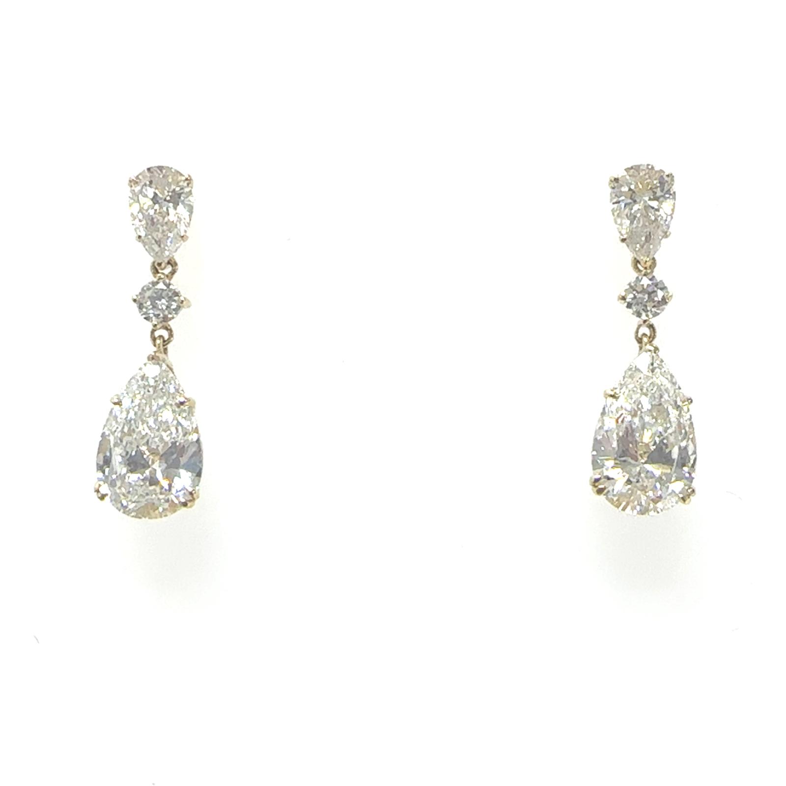 14KY LAB GROWN DIAMOND DANGLING PEAR EARRINGS 4PE-2.17CTW 2RD-0.10CTW 14KY-0.99GR