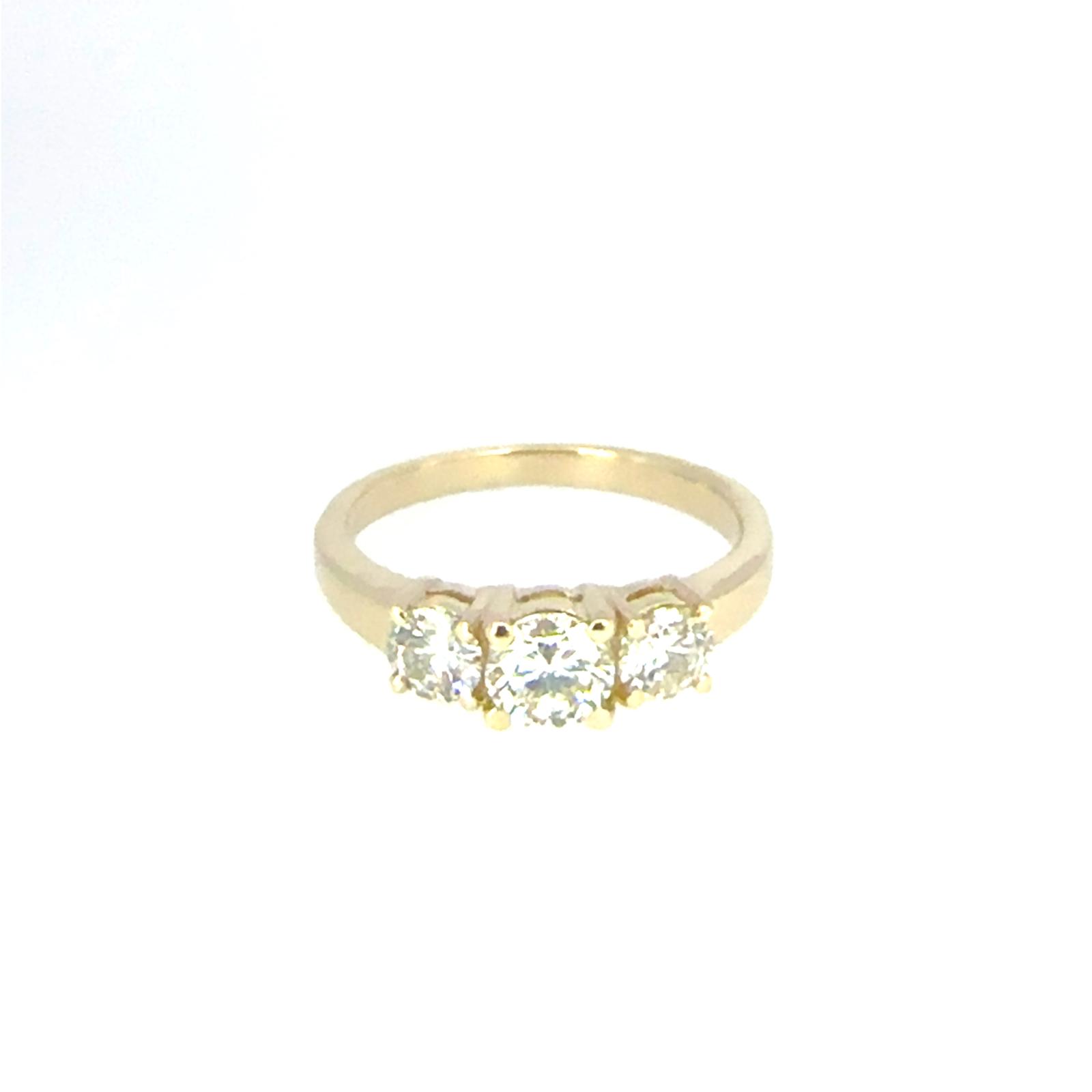 14KY NATURAL DIAMOND 3STONE RING 1RD-0.50CT 2RD-0.51CTW 14KY-3.87GR