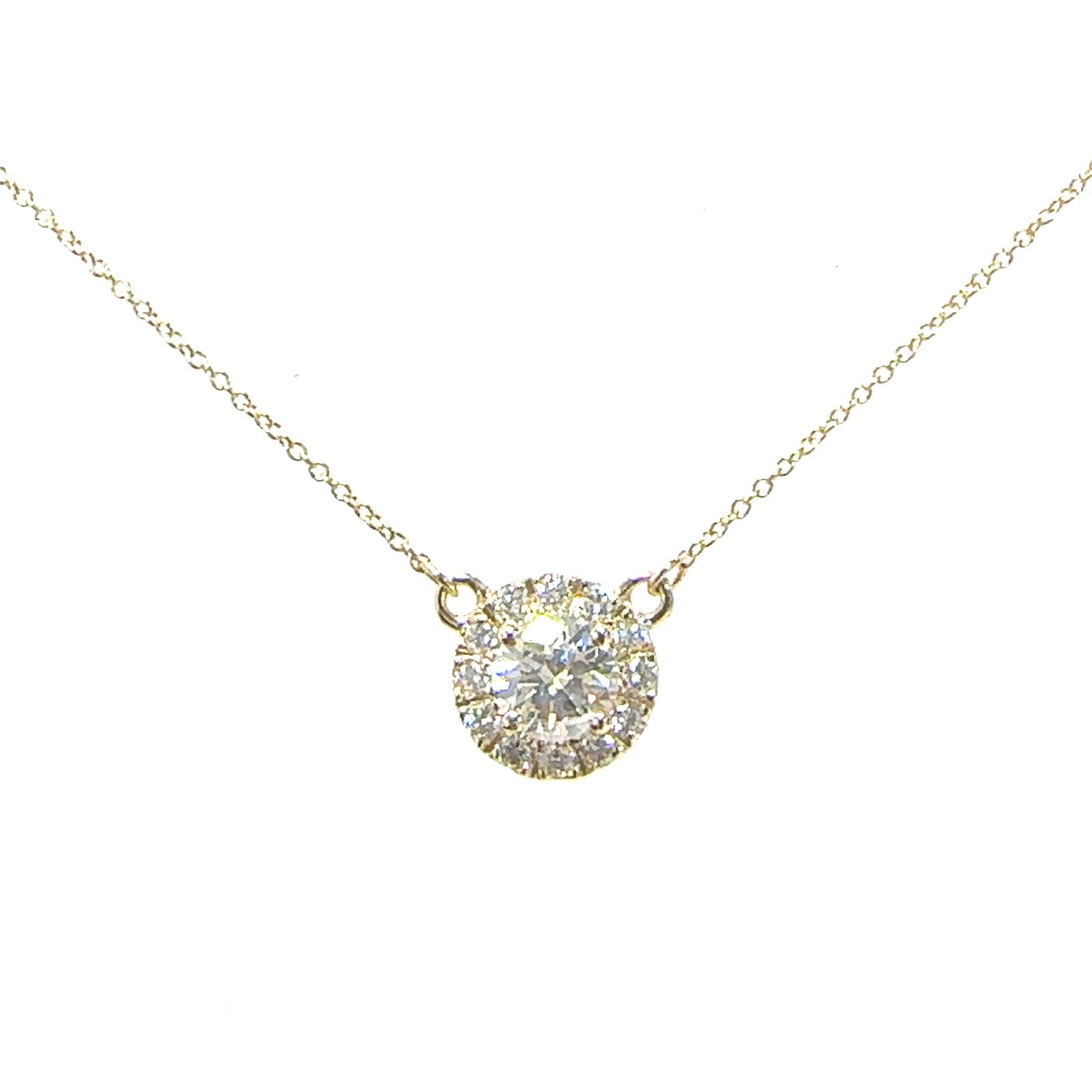 14KY NATURAL DIAMOND SOLITAIRE TH NECKLACE 1RD-0.52CT 12RD-0.20CTW 14KY-1.77GR