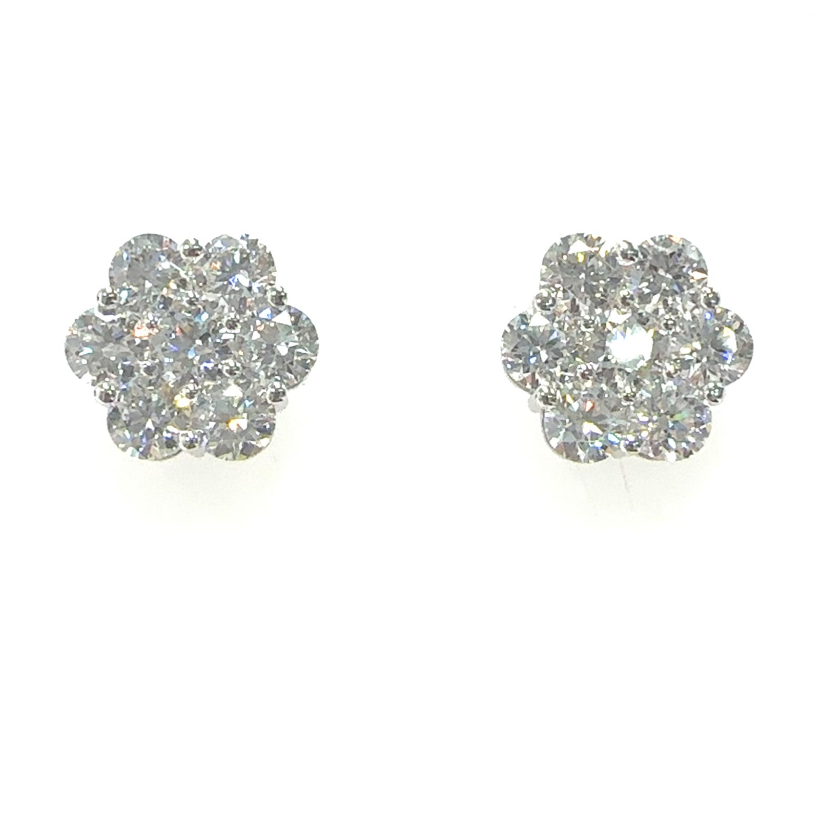 14KW LAB GROWN DIAMOND FLOWER CLUSTER STUD 14RD-6.04CTW 14KW-4.00GR