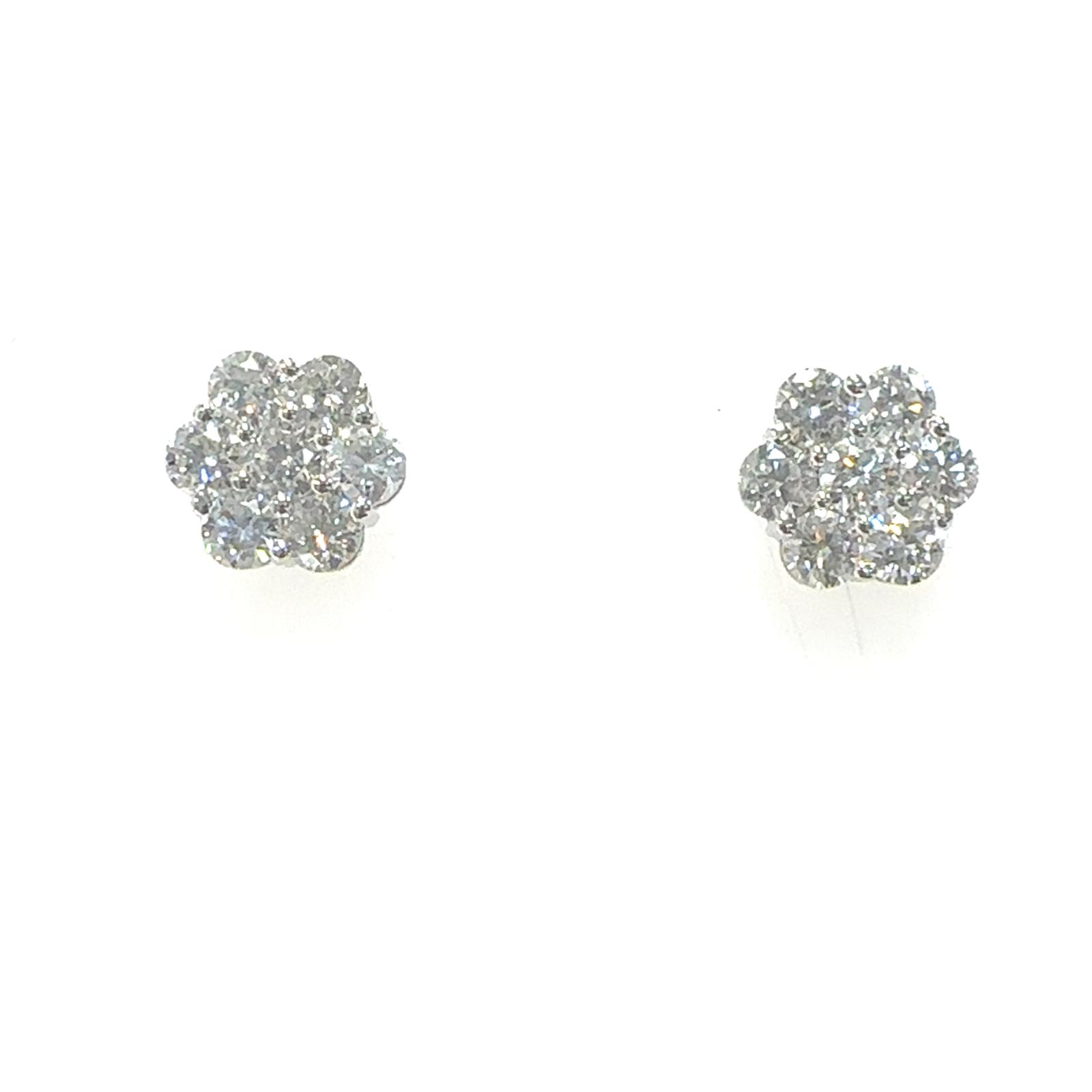 14KW LAB GROWN DIAMOND FLOWER CLUSTER STUD 14RD-2.20CTW 14KW-2.08GR