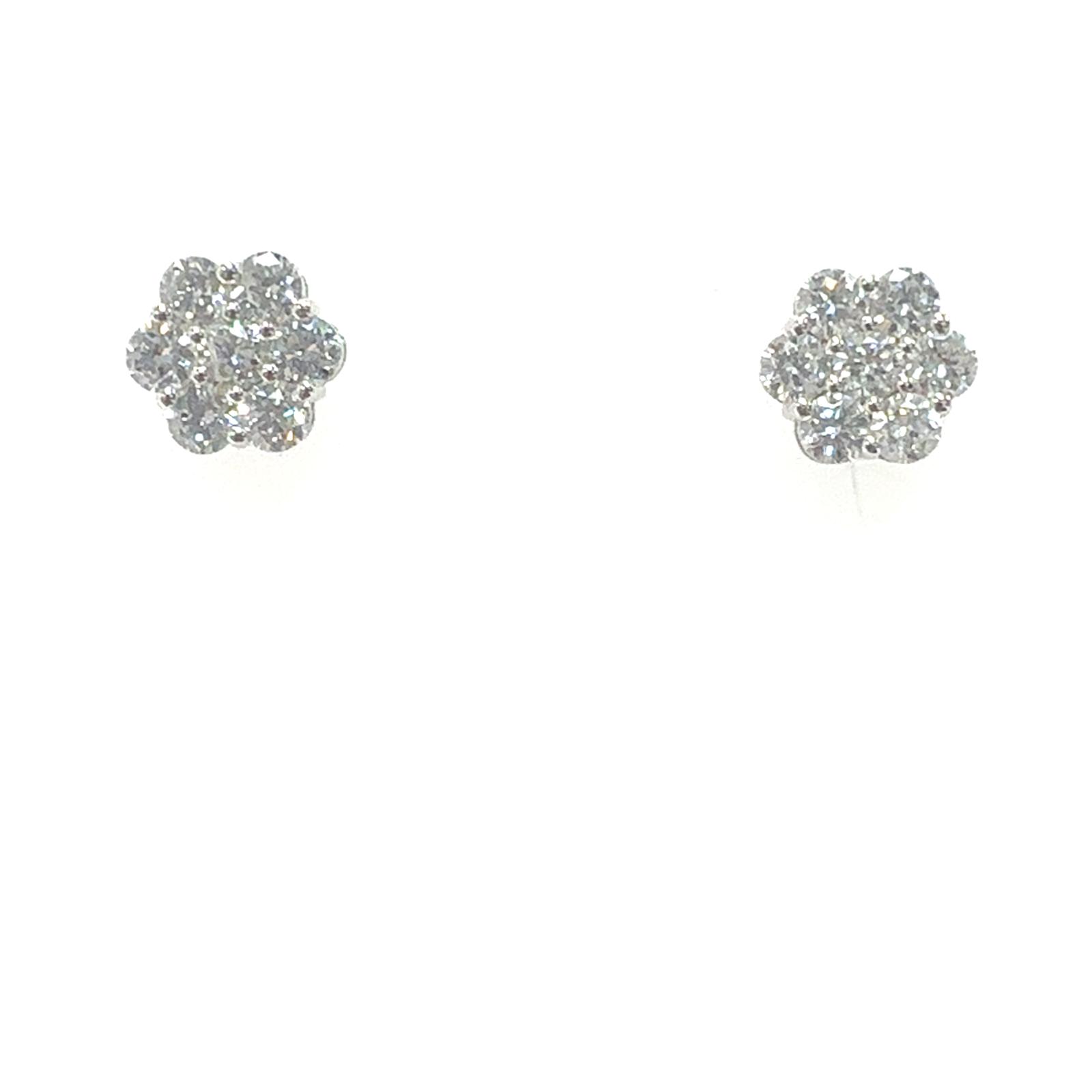 14KW LAB GROWN DIAMOND FLOWER CLUSTER STUD 14RD-1.20CTW 14KW-1.58GR