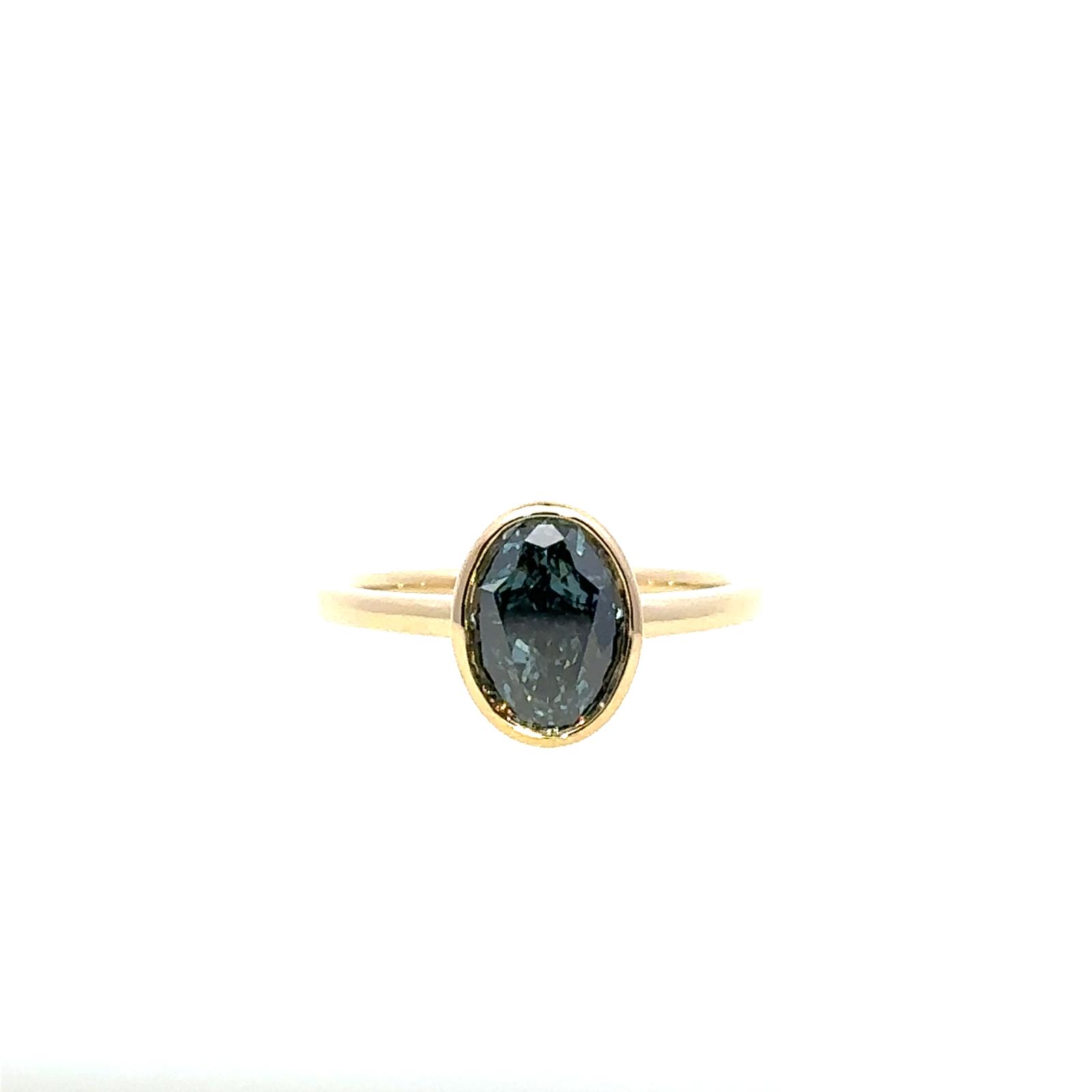 14KY BEZEL SET SOLITAIRE 1D-2.1CTW BLUE COLOR OVAL SHAPE LAB GROWN DIAMOND