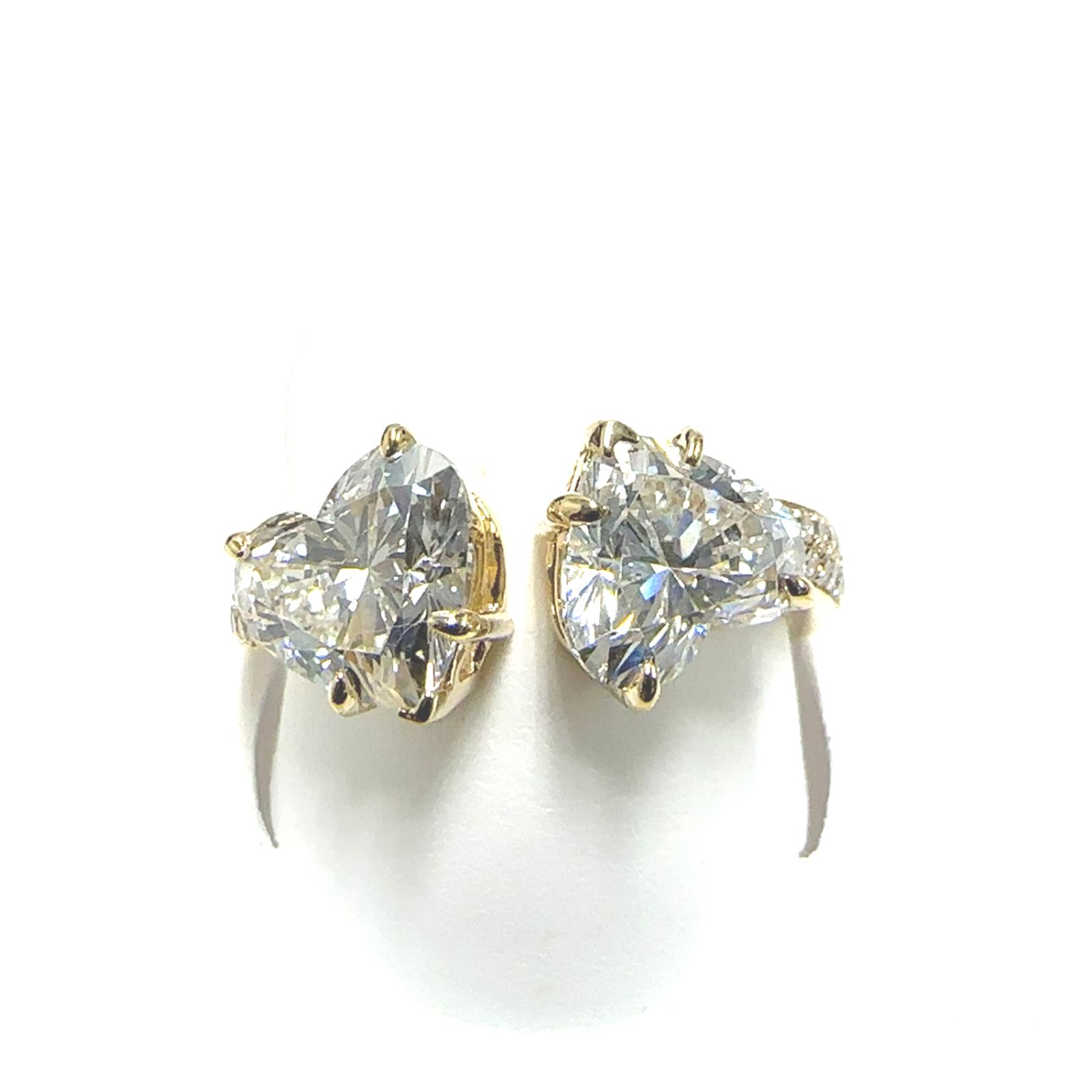 14KY LAB GROWN DIAMOND DOUBLE HEART RING 2HT-3.09CT 28RD-0.14CT 14KY-2.65GR