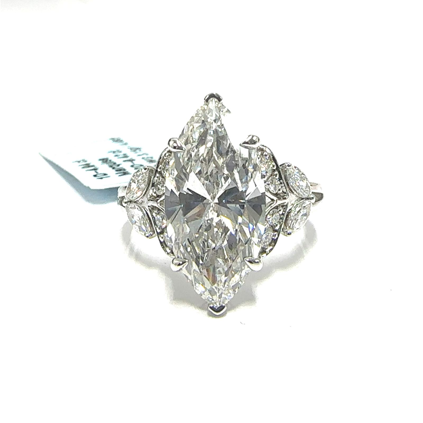 14KW LAB GROWN DIAMOND ENGAGEMENT RING NON CERT F-G VS+ 1MQ-4.04CT 12D-0.42CTW 14KW-3.146GR