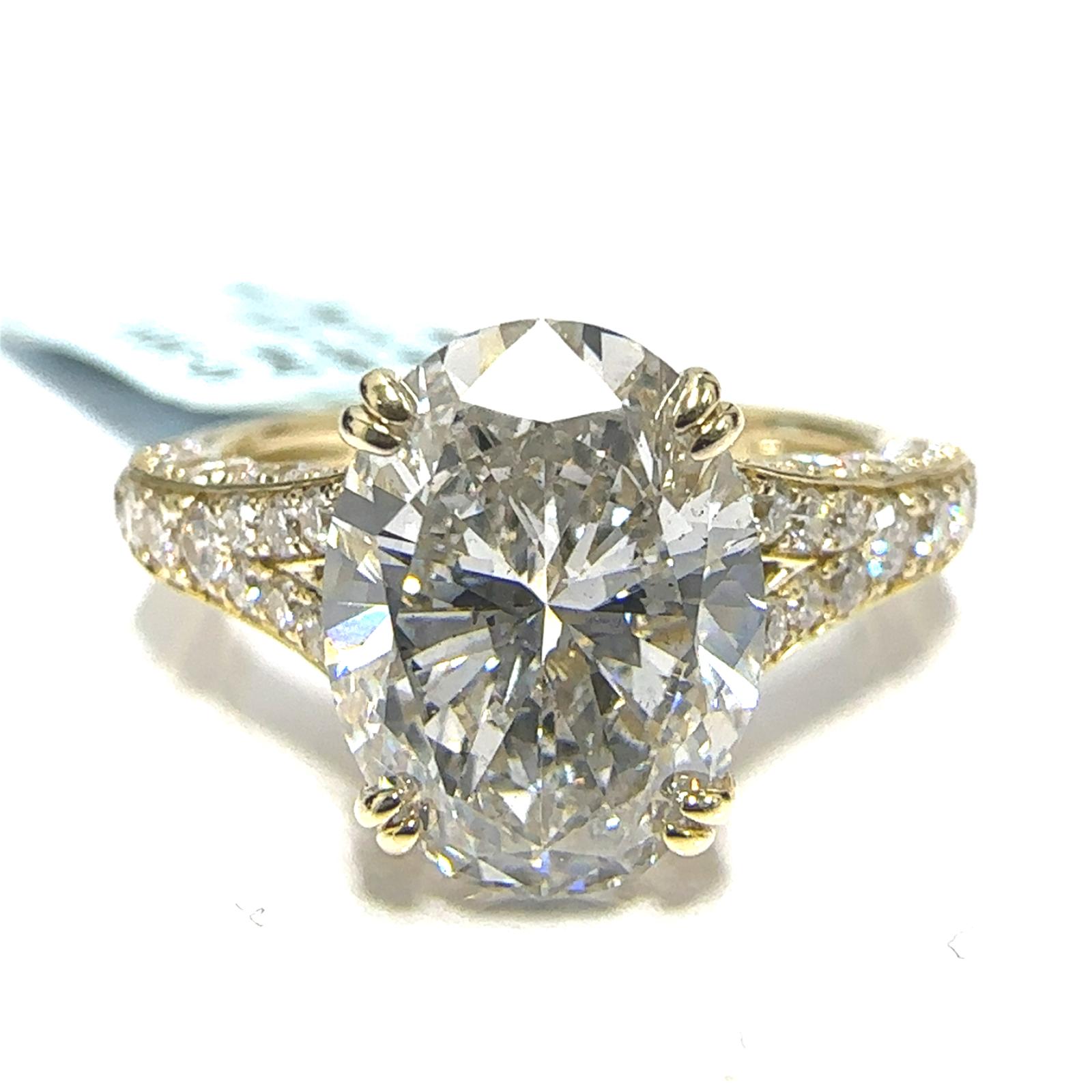 14KY LAB GROWN DIAMOND ENGAGEMENT RING NON CERT F-G VS+ 1OV-3.03CT 66D-1.065CTW 14KY-2.997GR
