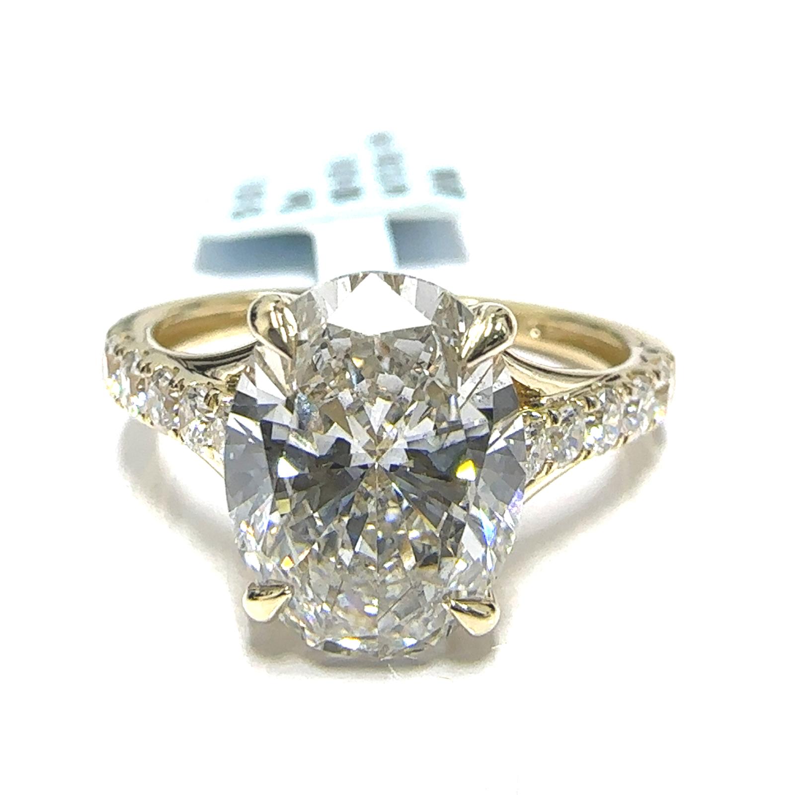 14KY LAB GROWN DIAMOND ENGAGEMENT RING NON CERT F-G VS+ 1OV-3.07CT 10D-0.39CTW 14KY-2.852GR