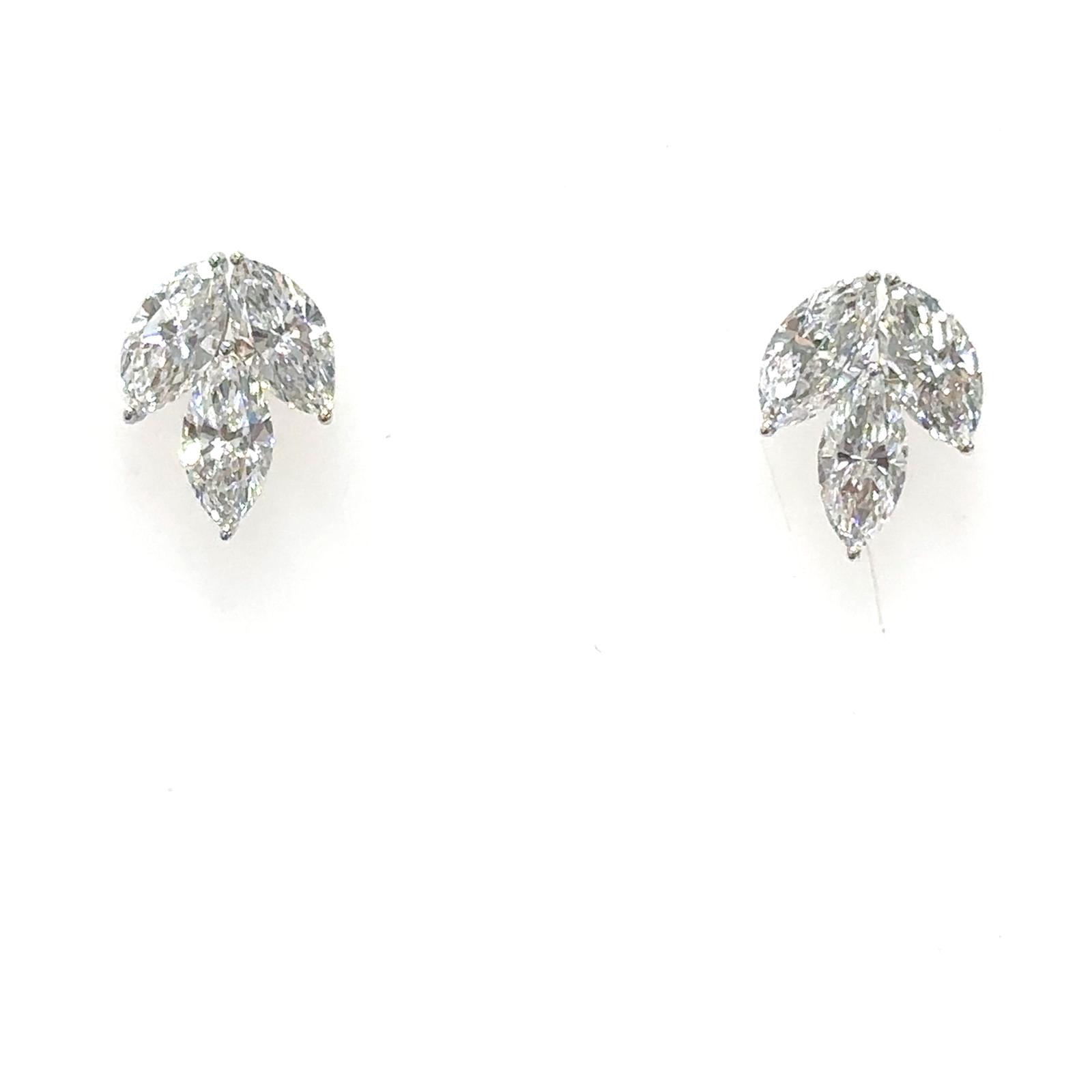 14KY LAB GROWN DIAMOND FANCY MARQUISE CLUSTER STUD 6MQ-1.94CT -0CTW 14KY-1GR