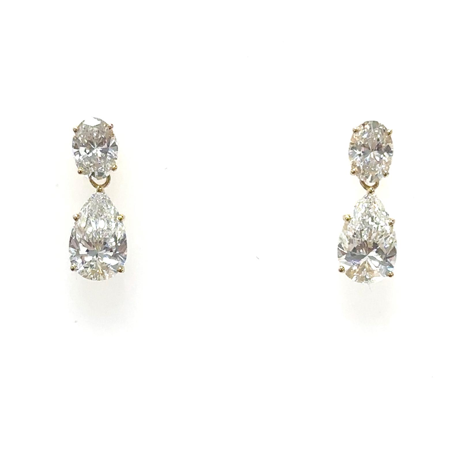 14KY LAB GROWN DIAMOND FANCY PEAR DANGLING EARRINGS 2PE-1.7CT 2OV-0.77CTW 14KY-0.88GR