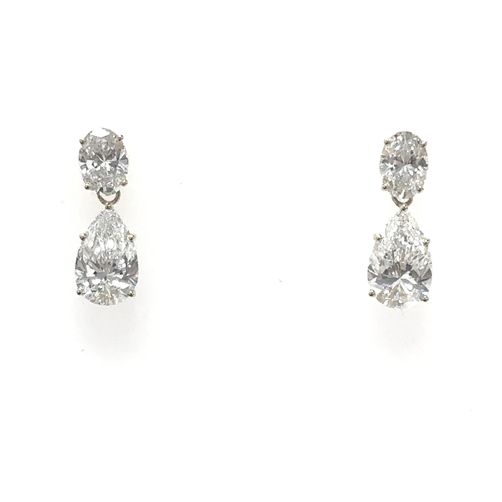 14KW LAB GROWN DIAMOND FANCY PEAR DANGLING EARRINGS 2PE-1.7CT 2OV-0.77CTW 14KW-0.88GR