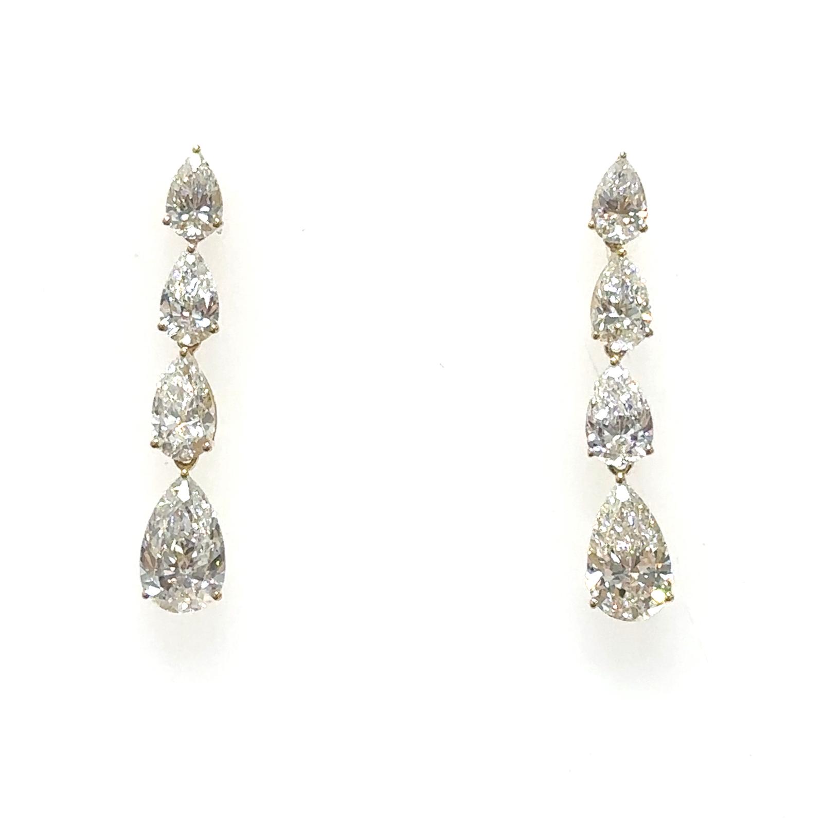 14KY LAB GROWN DIAMOND FANCY 4PEAR DROP EARRINGS 8PE-3.42CT -0CTW 14KY-1.16GR