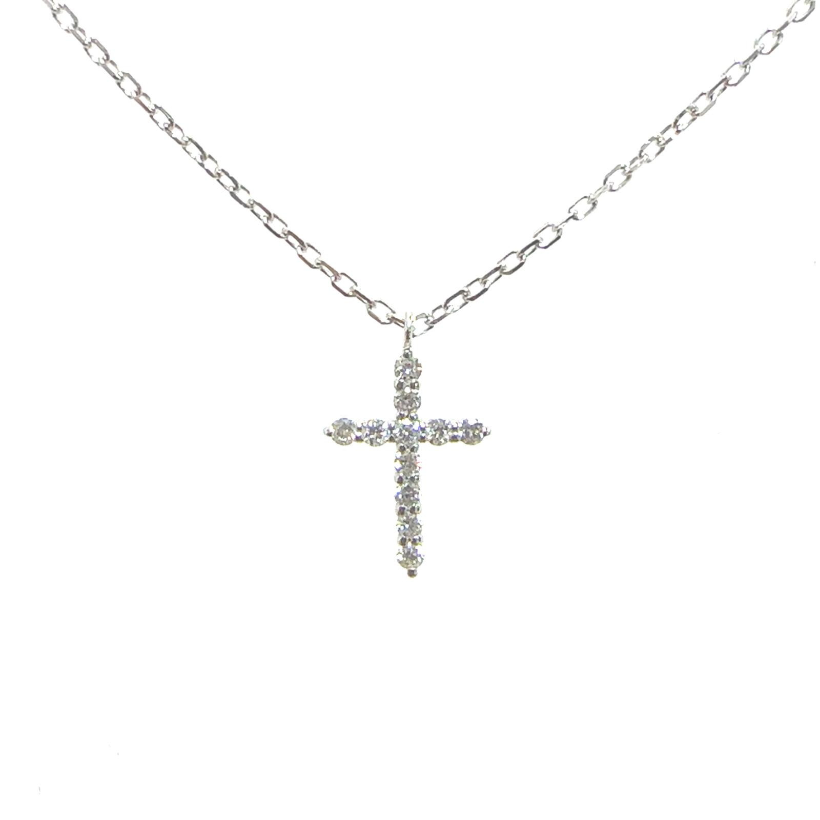 14KW NATURAL DIAMOND CROSS NECKLACE  11RD-0.08CTW 14KW-1.24GR