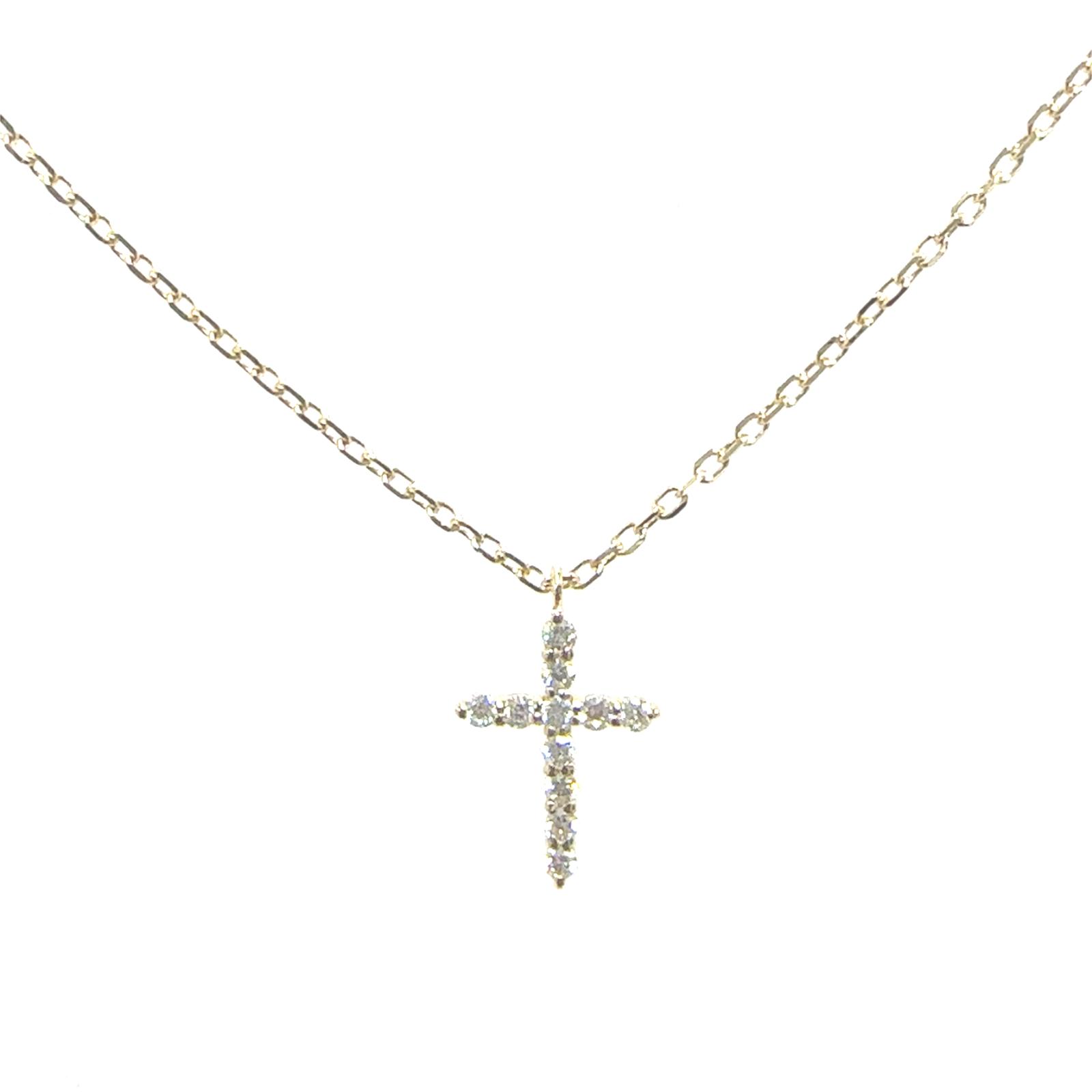 14KY NATURAL DIAMOND CROSS NECKLACE  11RD-0.08CTW 14KY-1.28GR
