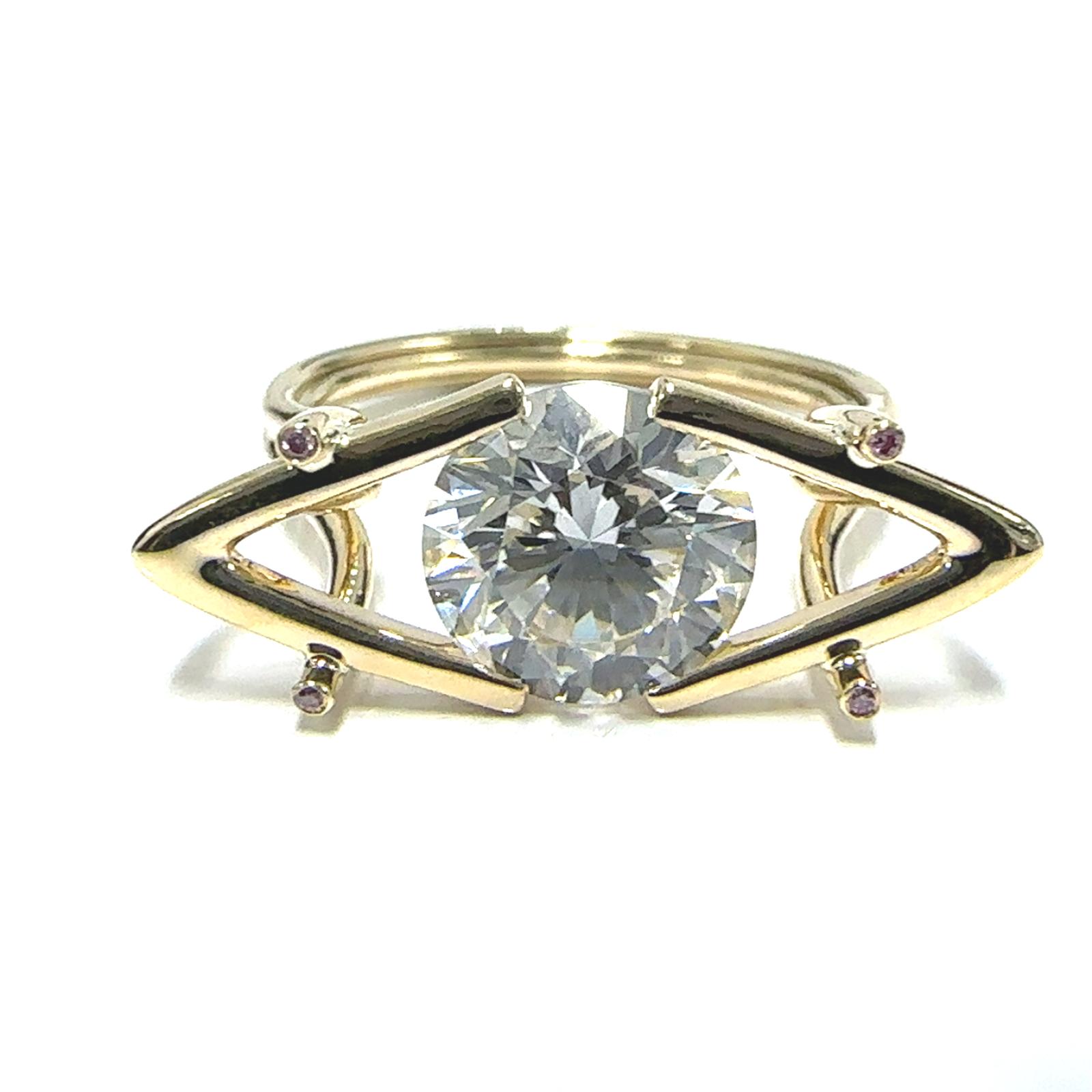 14KY LAB GROWN DIAMOND ABSTRACT SOLITAIRE RING NON CERT F-G VS+ 1RD-2.56CT 4RD-0.01CTW 14KY-3.26GR