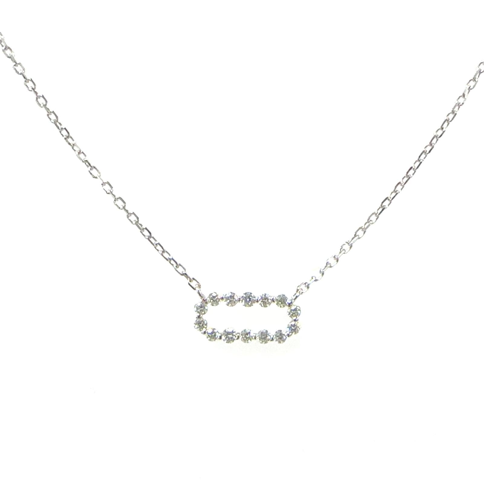 14KW NATURAL DIAMOND SIDEWAYS OVAL NECKLACE I-K SI-I1 14RD-0.12CTW 14KW-1.23GR