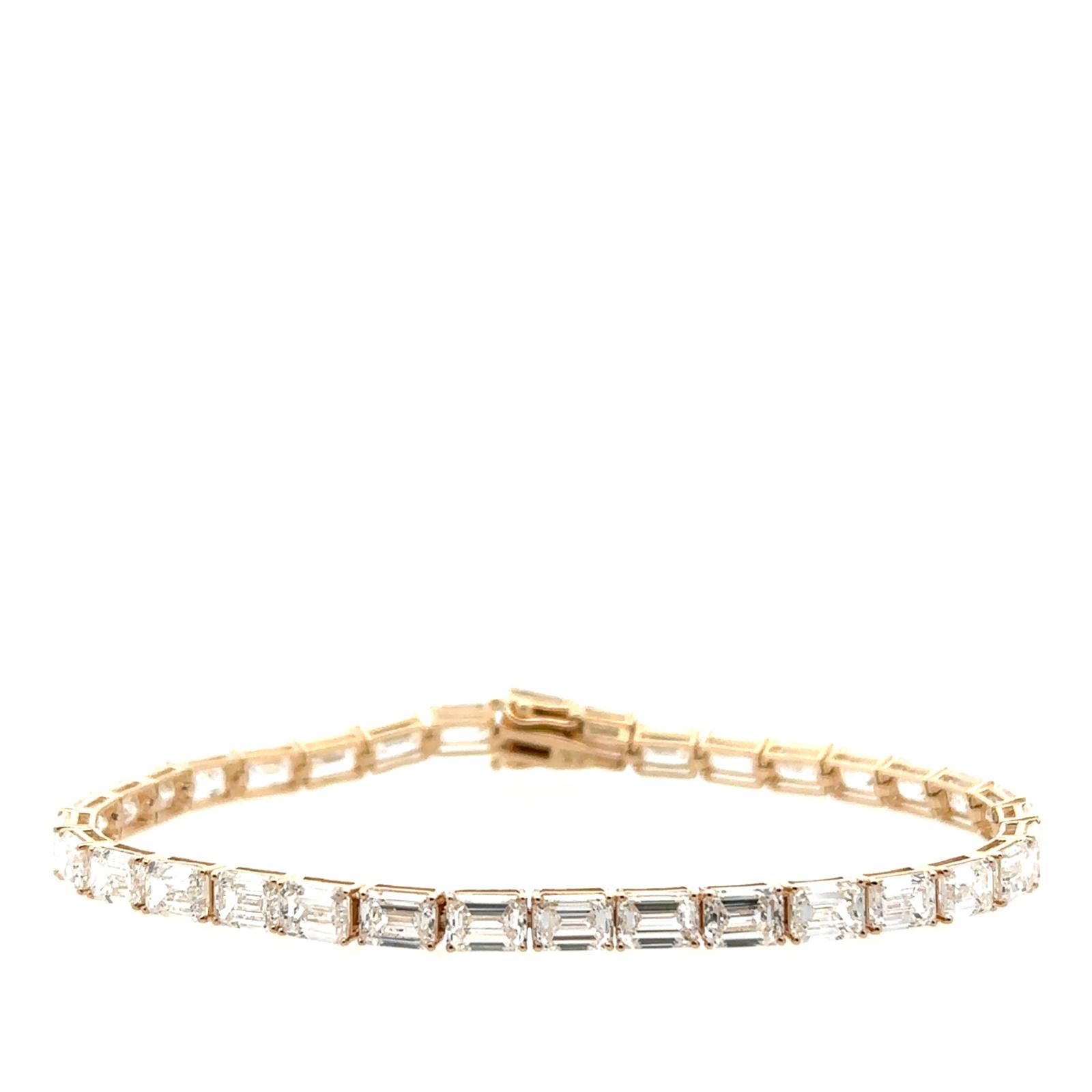 14KY LAB GROWN DIAMOND EMERALD TENNIS BRACELET NON CERT F-G VS+ 34EM-14.53CT  14KY-4.7GR