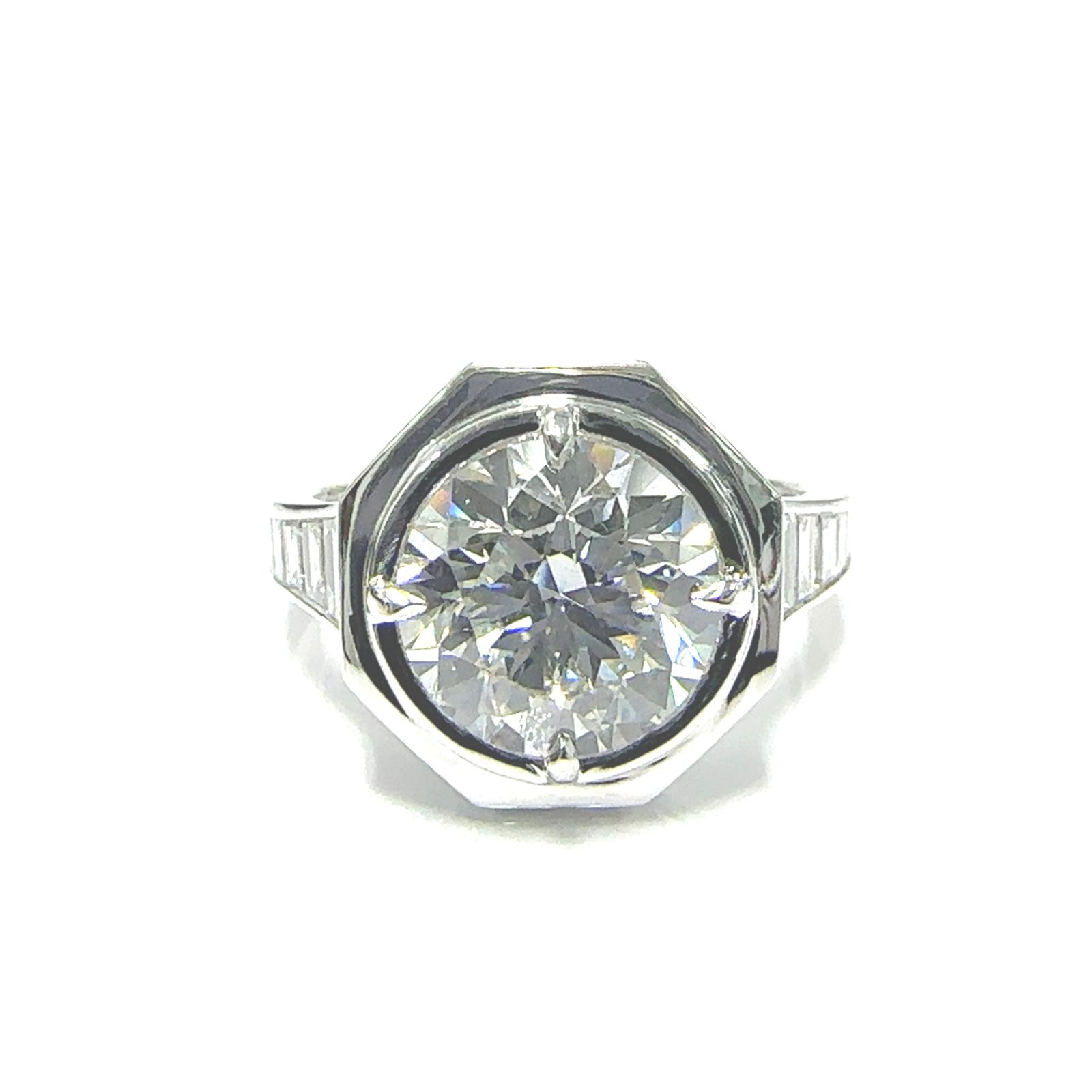 14KW LAB GROWN DIAMOND ART DECO  ENG RING  NON CERT F-G VS+ 1RD-3.01CT 28TB-1.1CTW 14KW-3.88GR