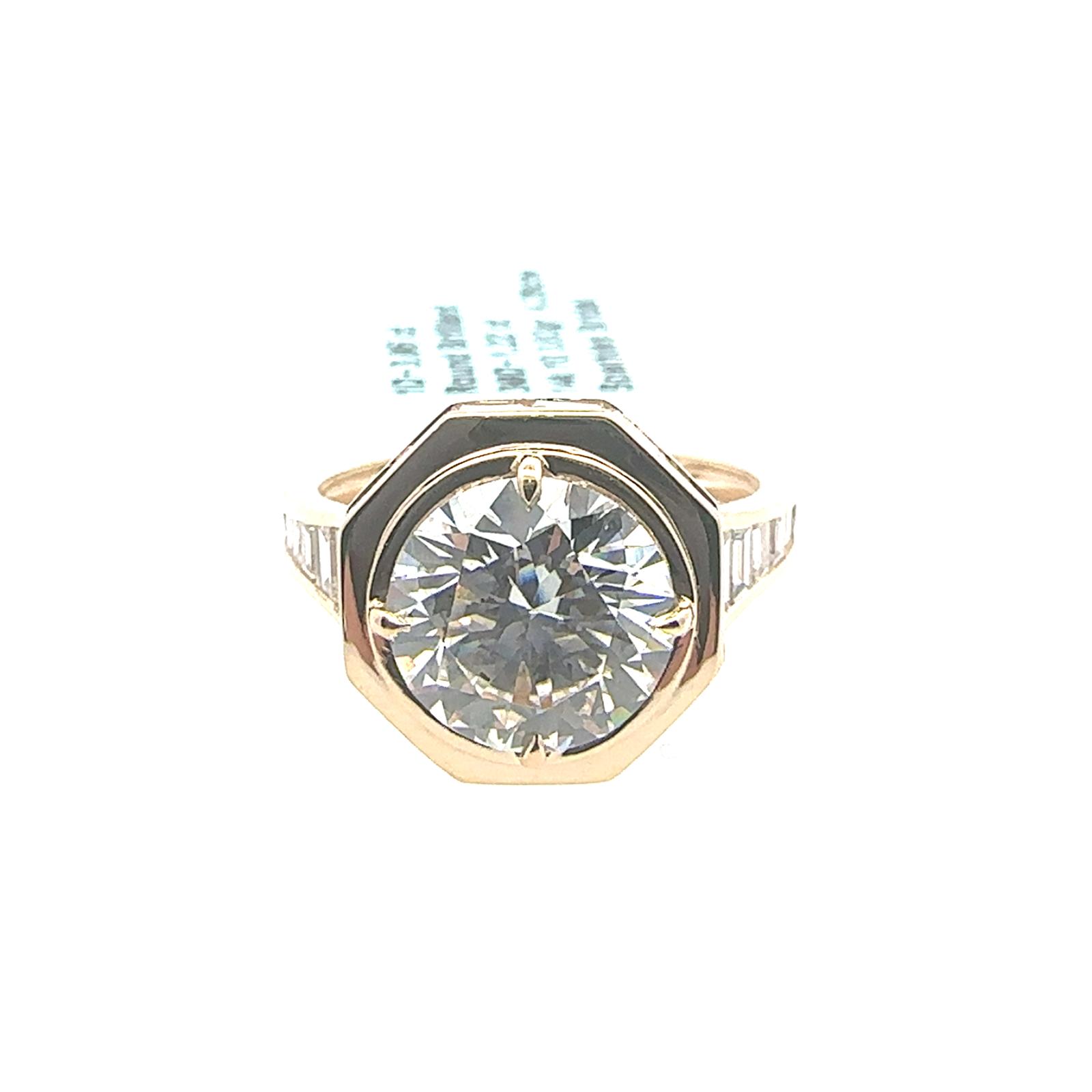 14KW LAB GROWN DIAMOND ART DECO  ENG RING  NON CERT F-G VS+ 1RD-3CT 28TB-1.1CTW 14KY-4.02GR