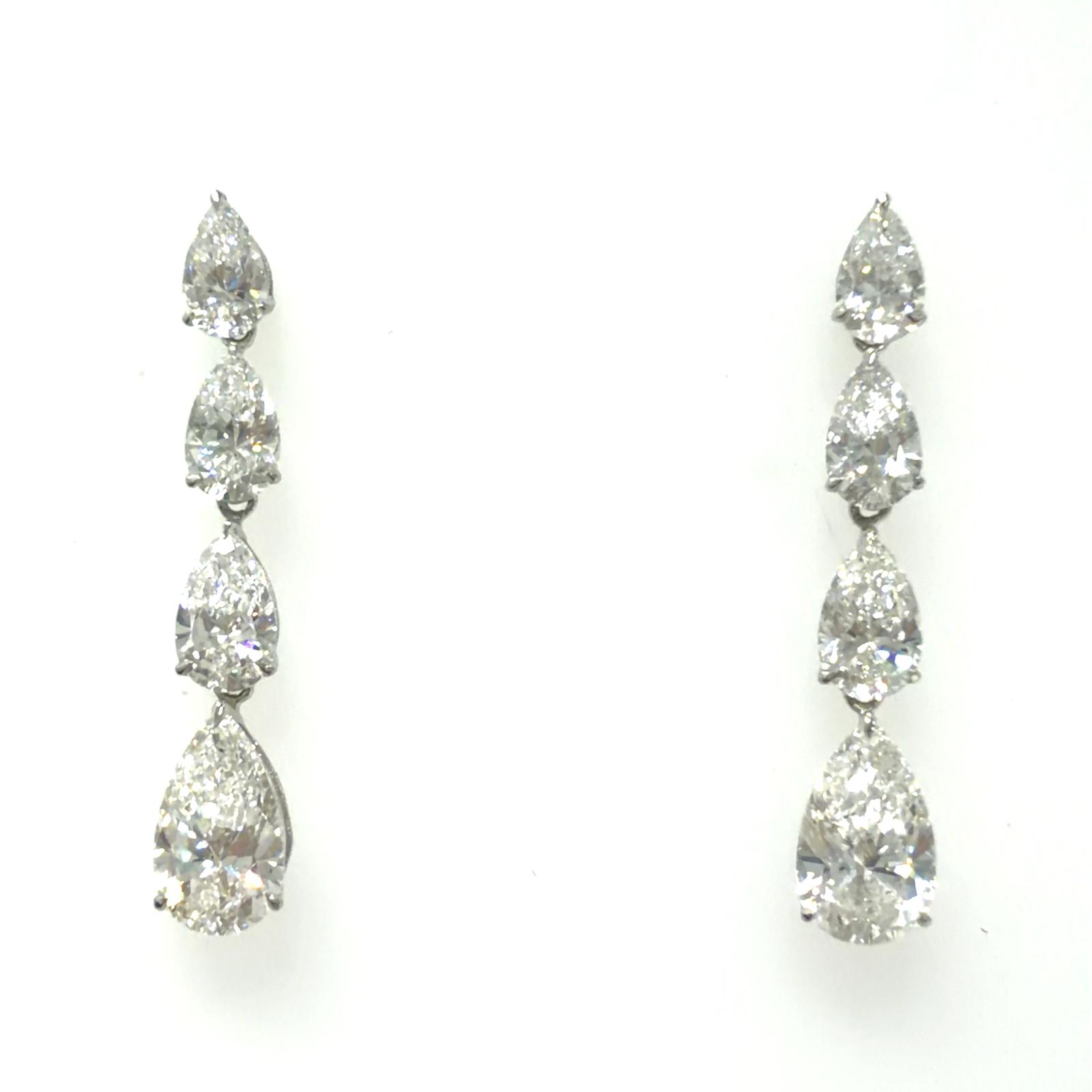 14KW LAB GROWN DIAMOND 4STONE DROP EARRINGS  8PE-3.55CTW 14KW-1.17GR