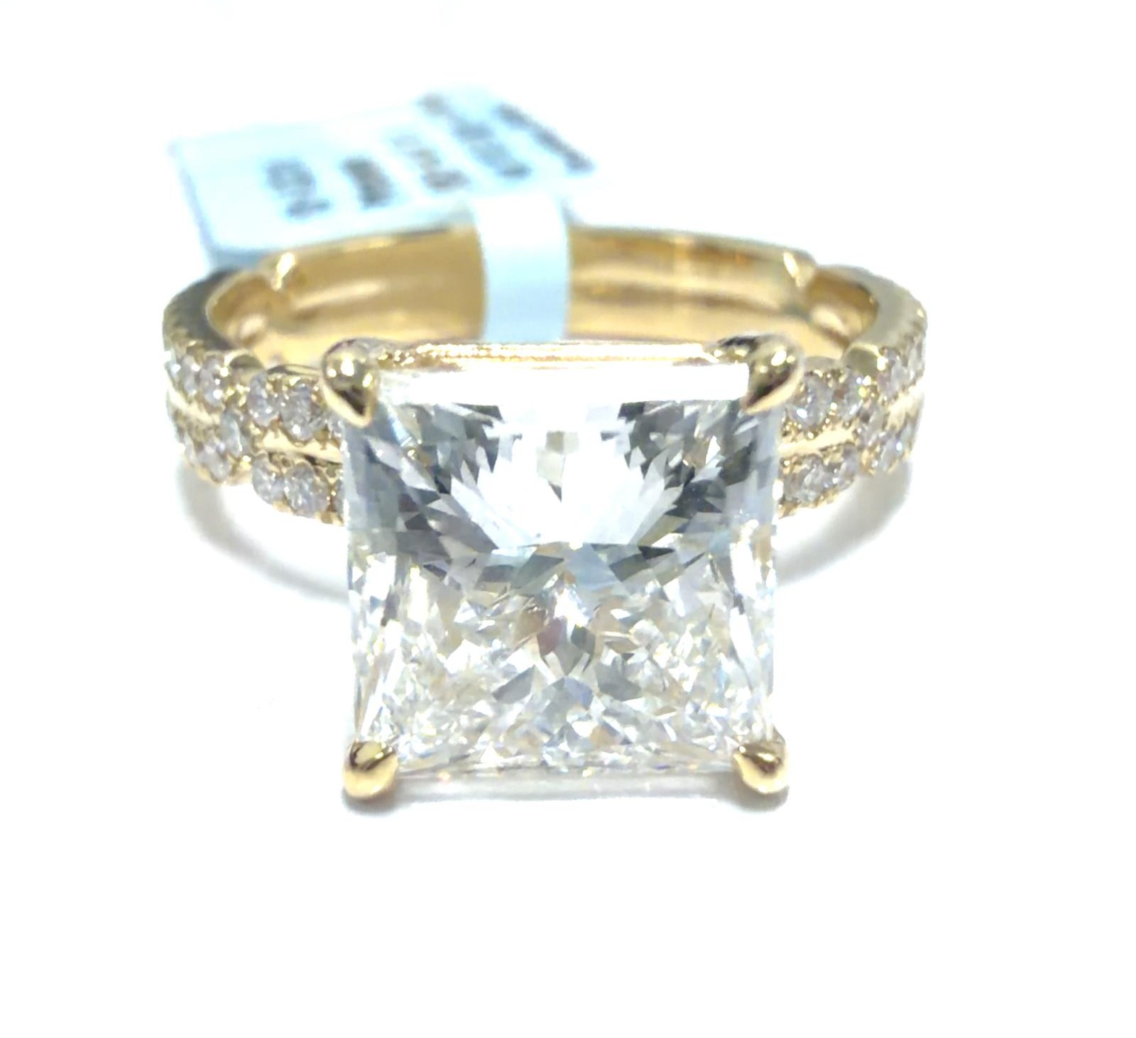 14KY LAB GROWN DIAMOND LINK SHANK ENGAGEMENT RING 1PR-4.02CT 58RD-0.47CTW 14KY-3.08GR