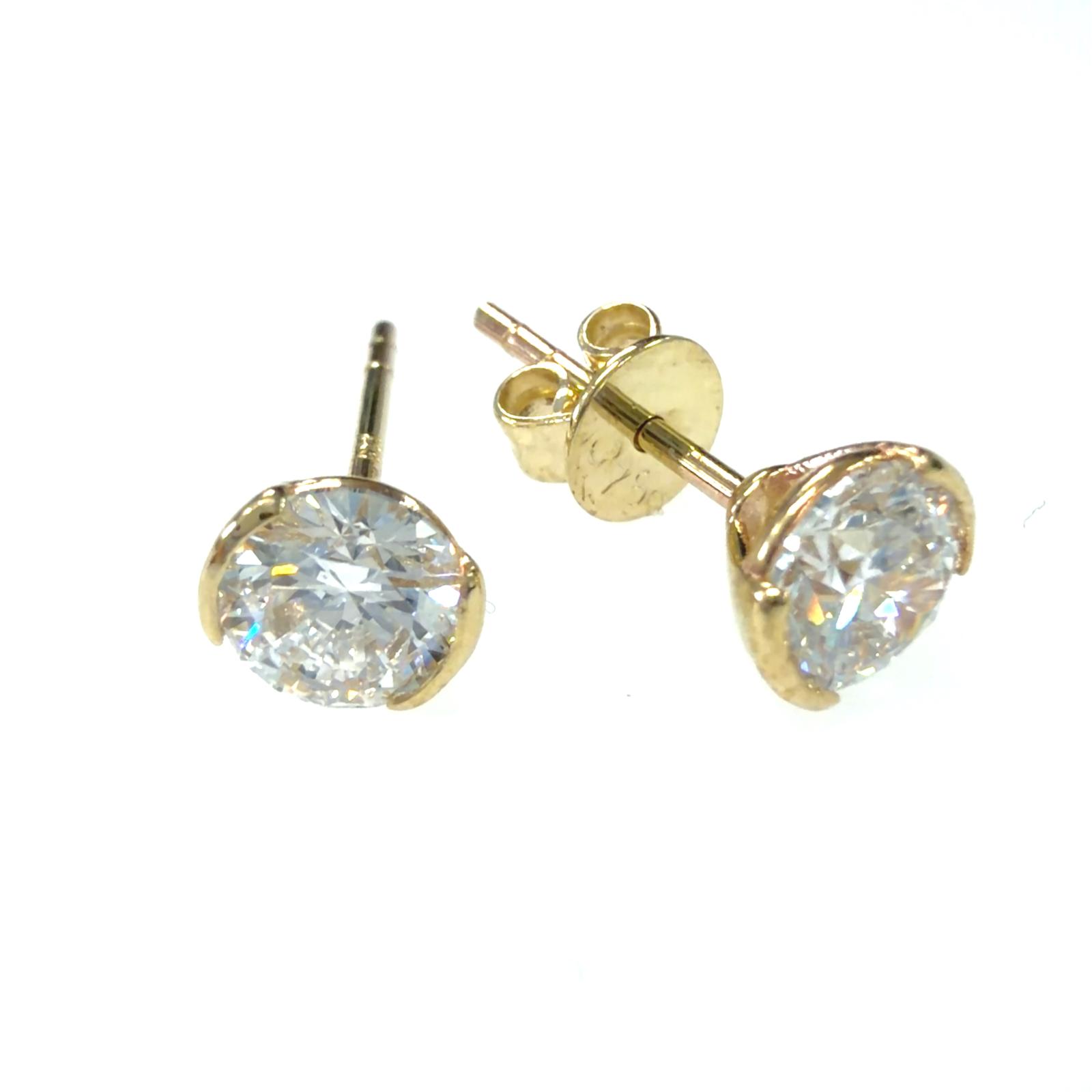 10k YG Lab Grown Diamond Half Bezel Studs 2RD-1.02CTW  10k YG-.93GR