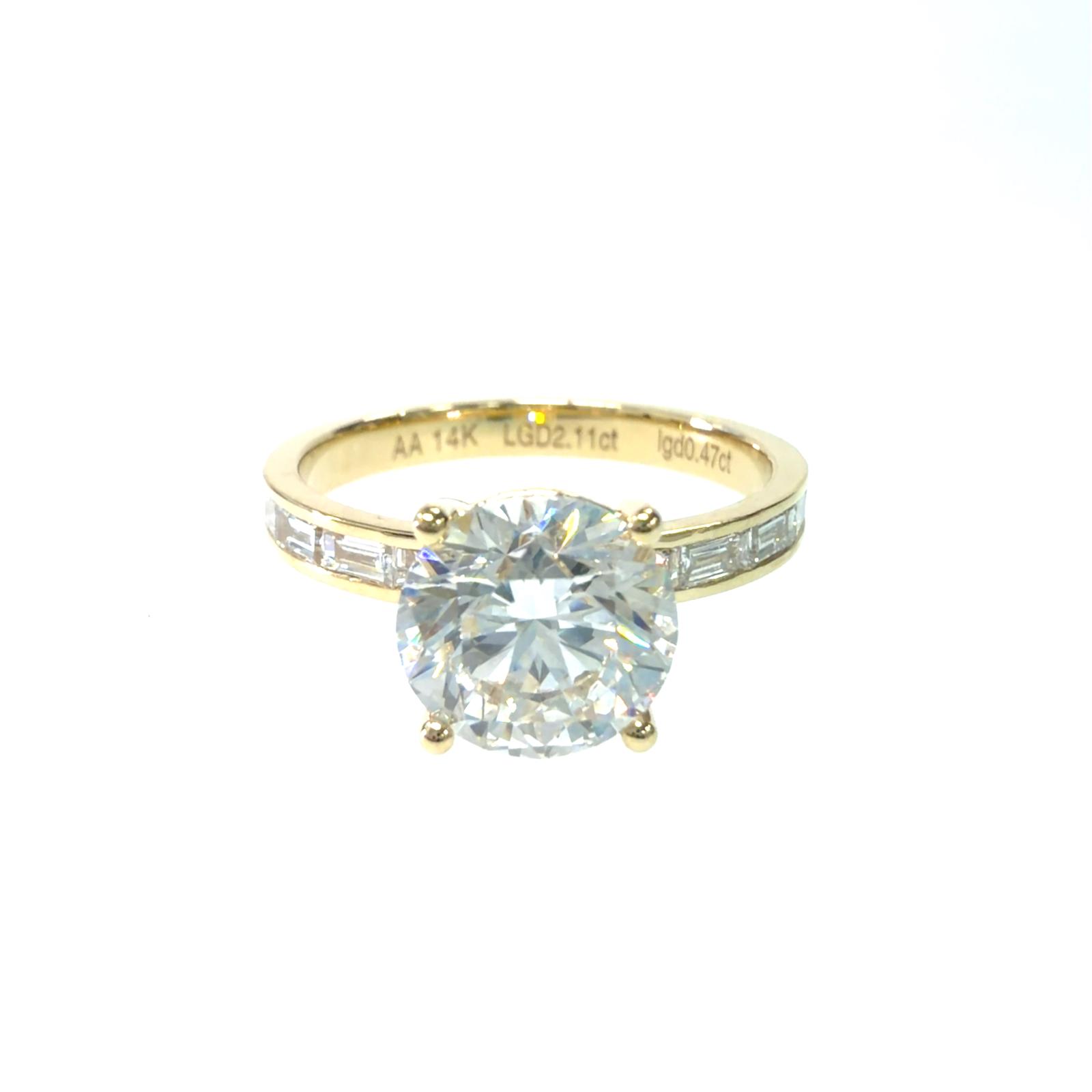 14KY LAB GROWN DIAMOND BRIDAL RING NON-CERT F VS+ 1RD-2.07CT 10BG-0.47CTW 14KY-2.55GR