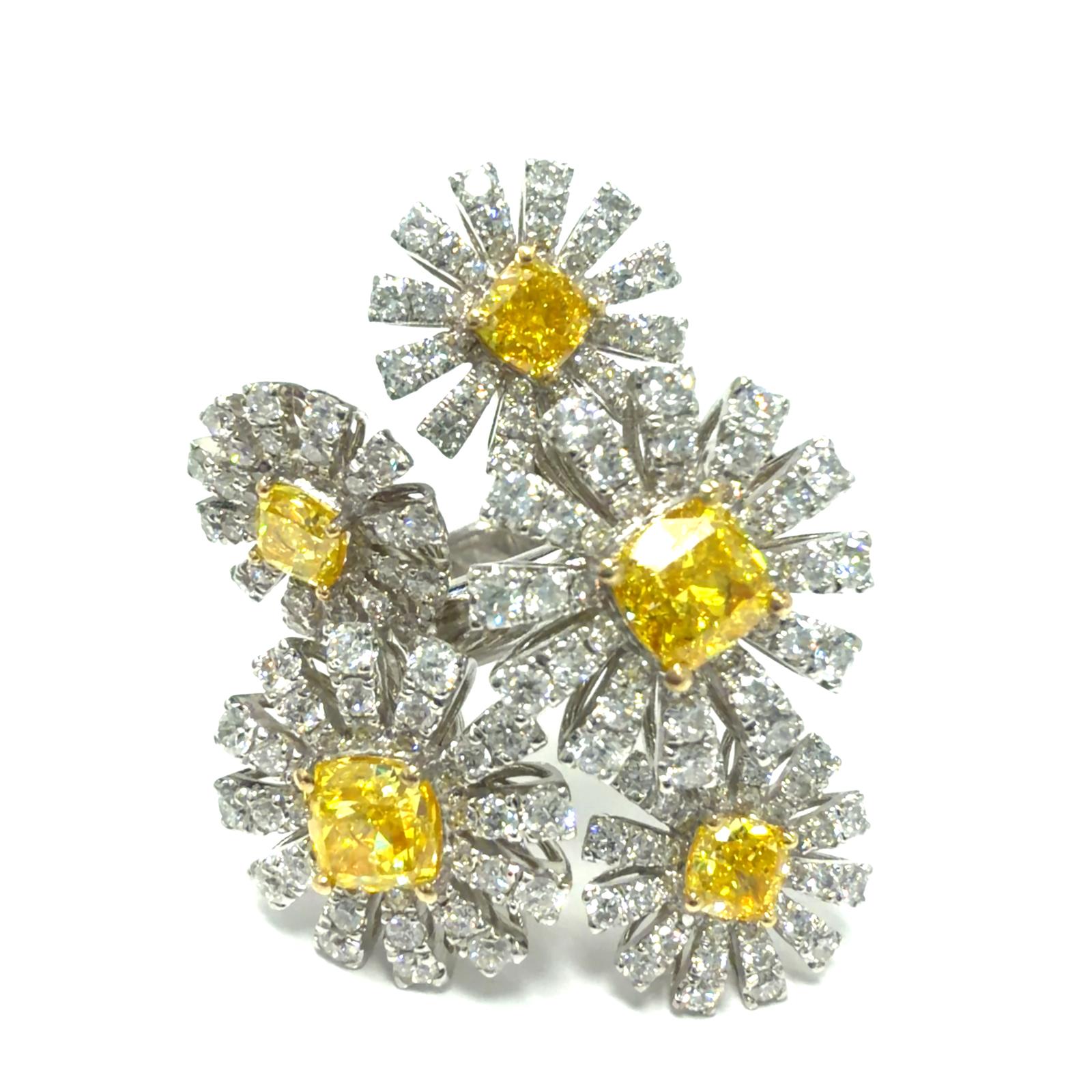 14k WG Lab Grown Diamond  Rotating Flowers Ring  YCU-2.03CT 179RD- .60CTW 14KW-8.84GR  SZ7