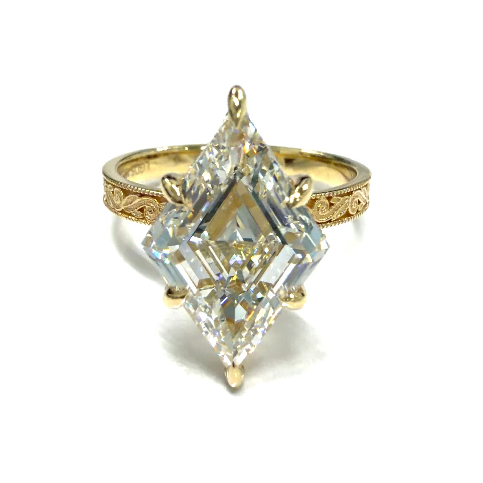 14k YG Lab Grown Diamond  Ring Engraved Shank  1LOZ-5.15CT 20RD-0.14CTW 14KW-2.75GR  SZ7