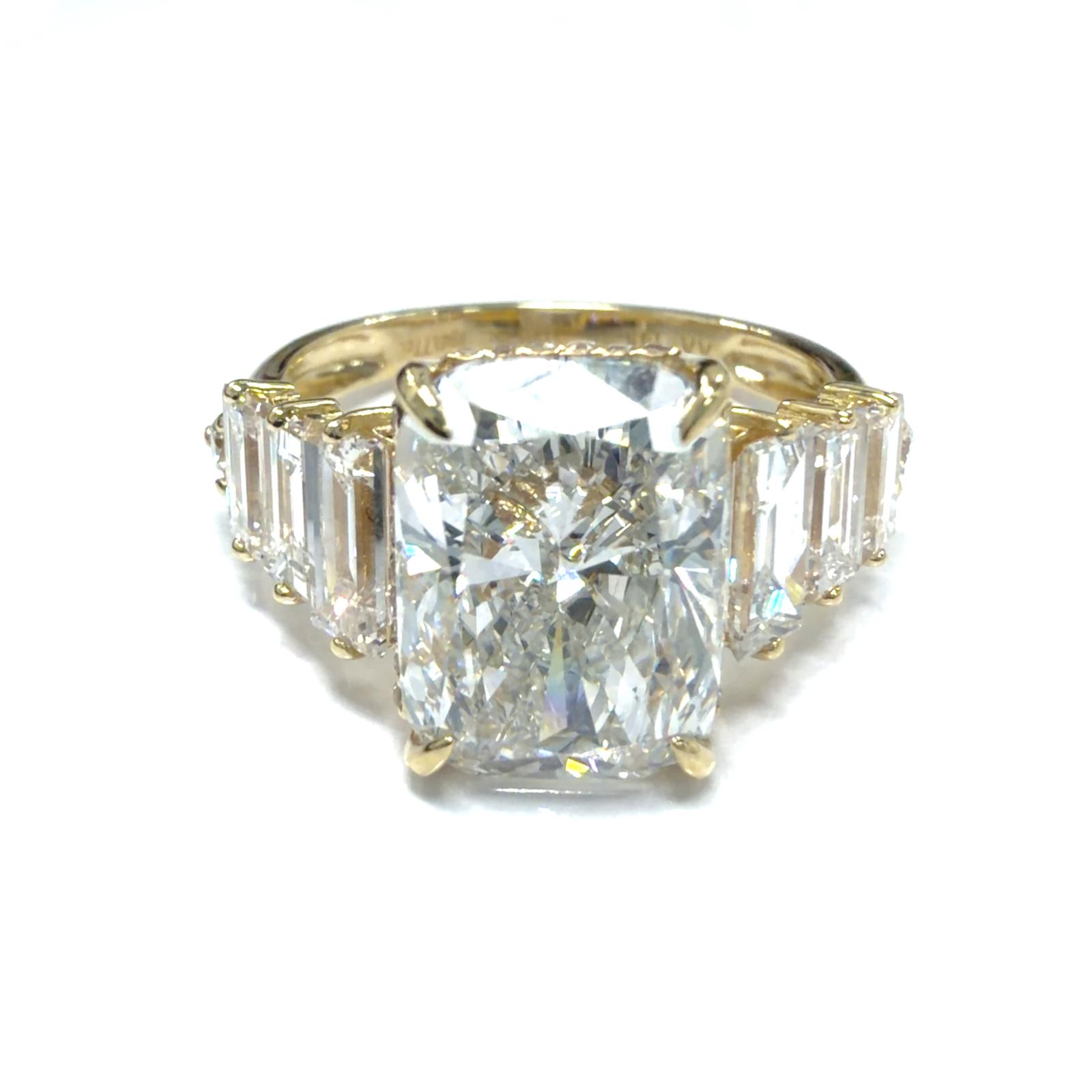14k YG Lab Grown Diamond  Bridal HH Ring  1RA-3.06CT 6BG- 1.61CTW 28RD-0.15CTW 14KY-2.59GR  SZ7