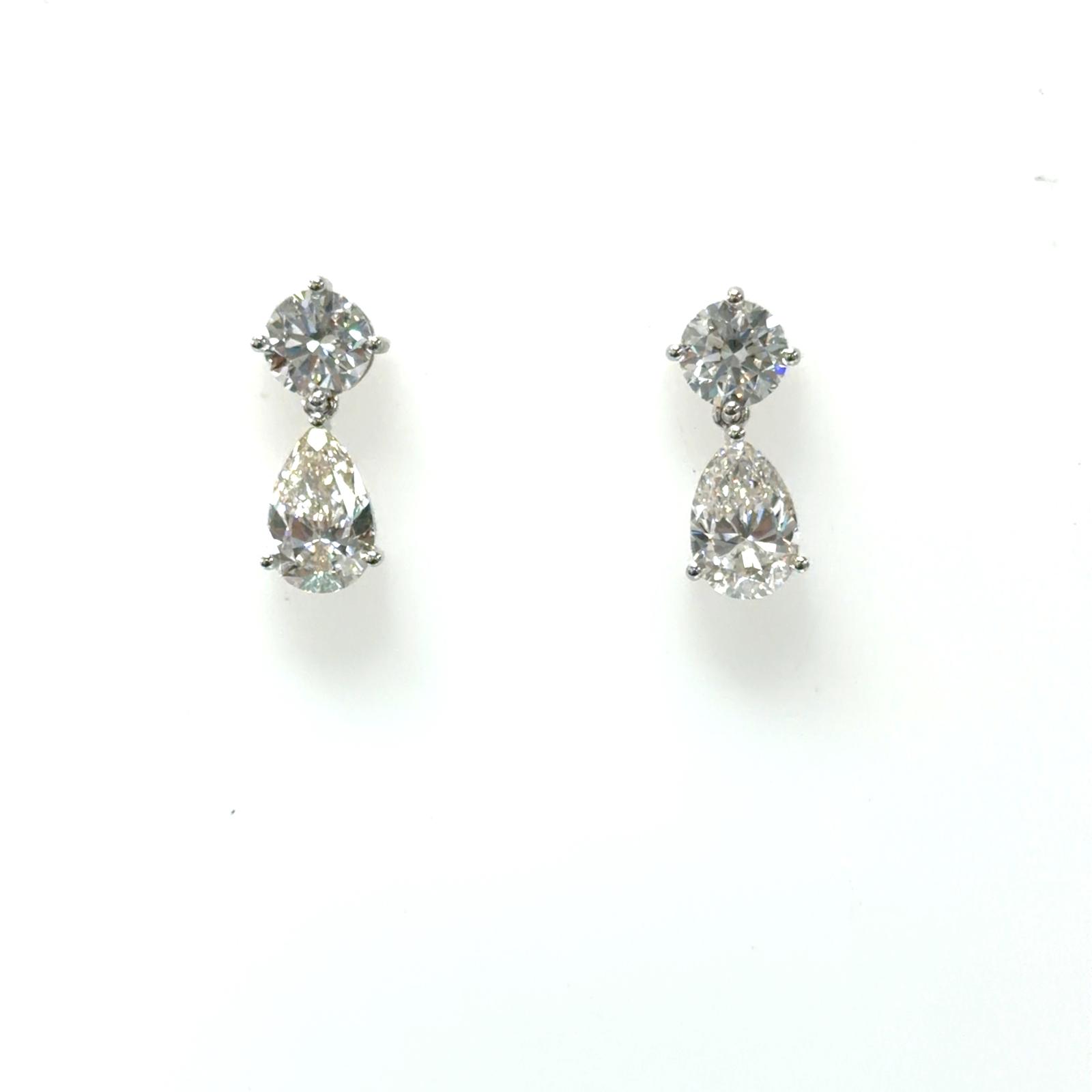 14k WG Lab Grown Diamond  Earrings  2Pear 3.25CT 2RD- 2.17CTW 14KW-1.97GR
