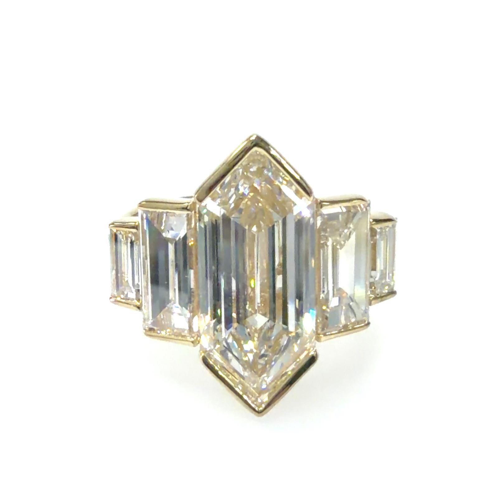 14k YG Lab Grown Diamond  Rings  1LHX-5.05CT 4BG-1.87CTW 14KY-3.54GR SZ7