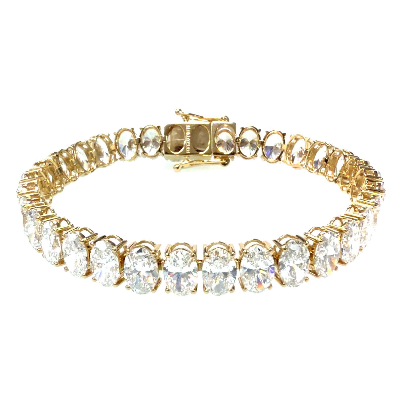 14k YG Lab Grown Diamond Oval Tennis Bracelet  33OV- 27.82CTW 13.07GR